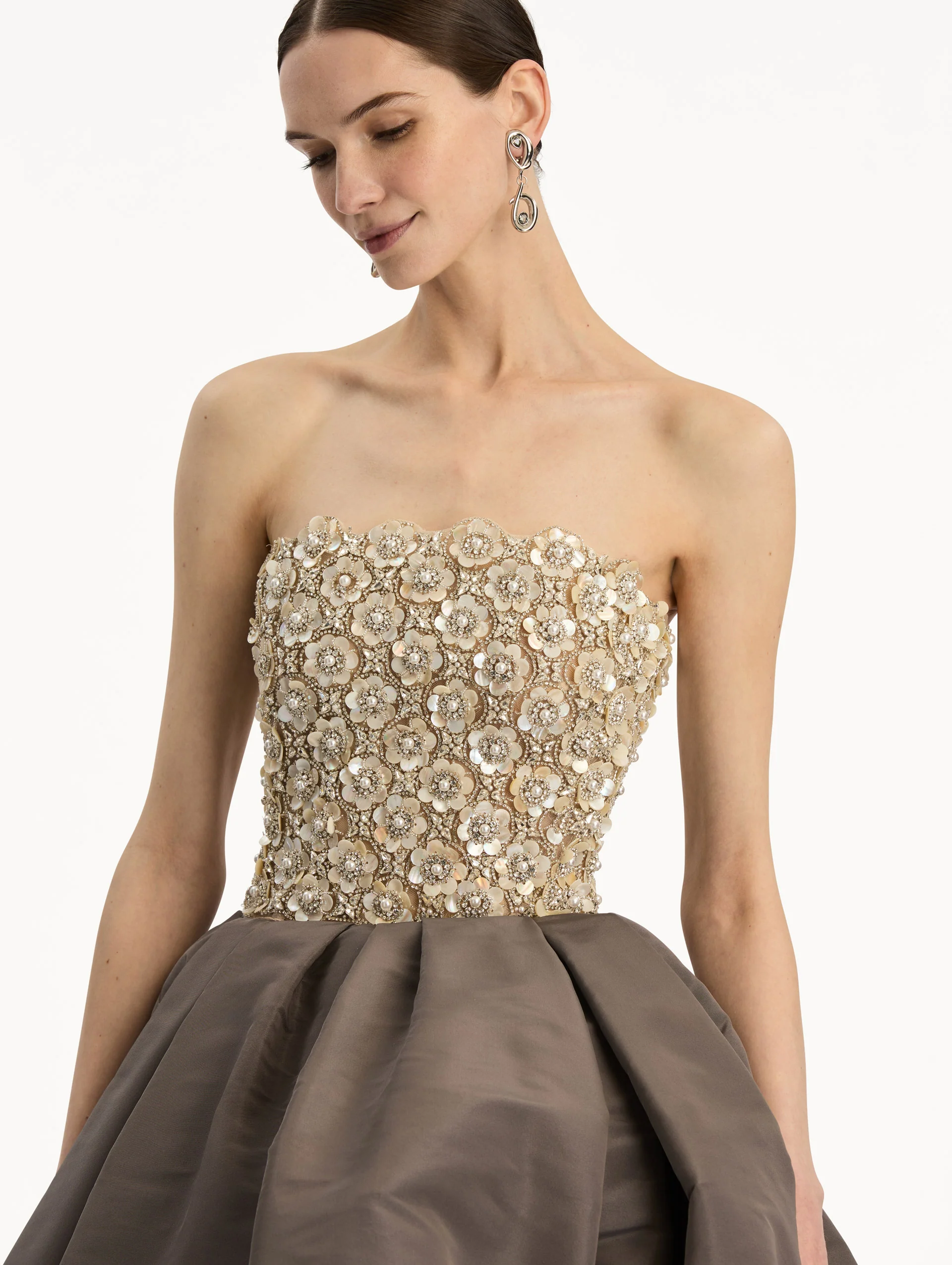 Mother of Pearl Embroidered High-Low Gown - Image 5