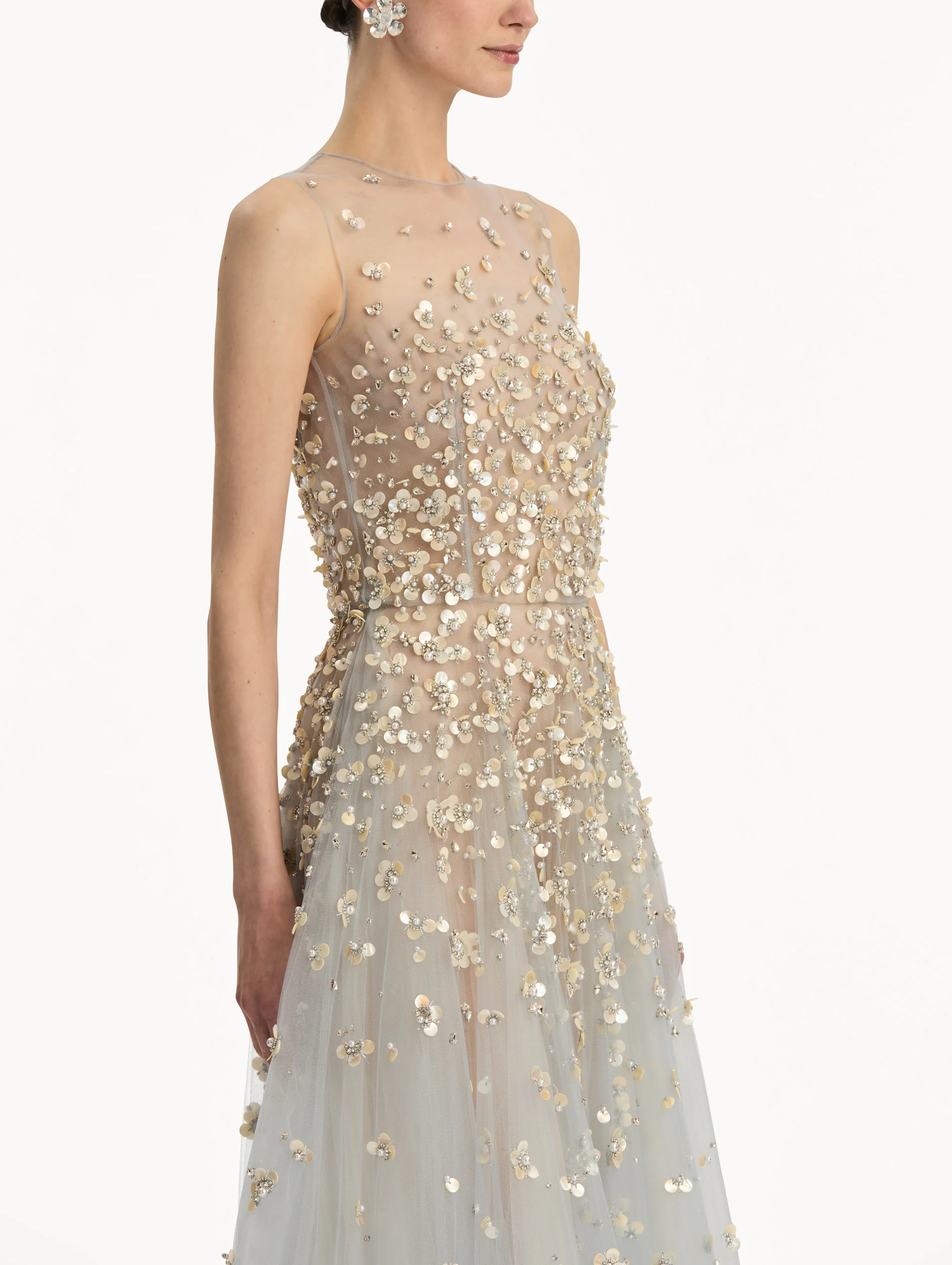 Mother of Pearl Embroidered Illusion Gown - Image 5