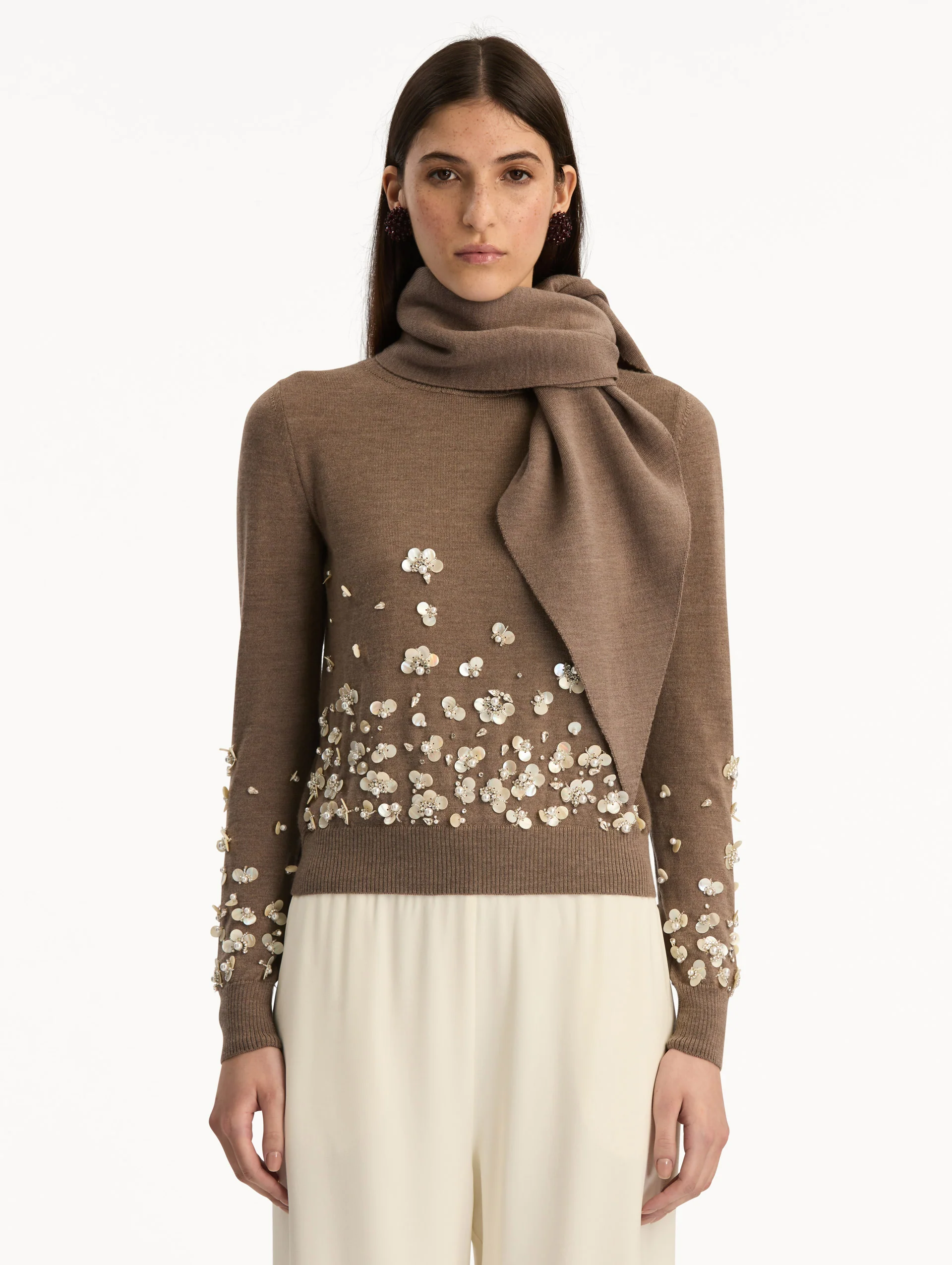 Mother of Pearl Embroidered Pullover with Scarf - Image 2