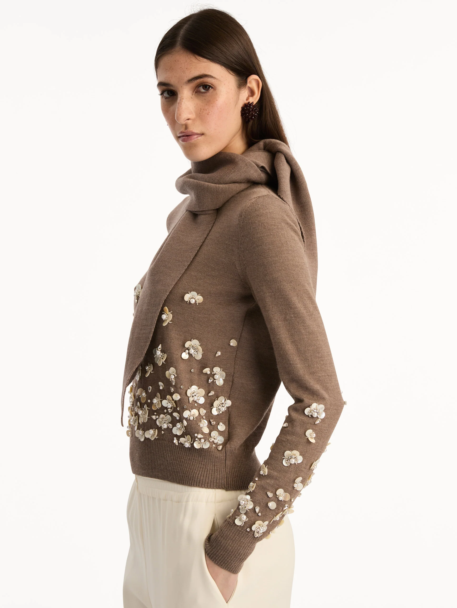 Mother of Pearl Embroidered Pullover with Scarf - Image 6