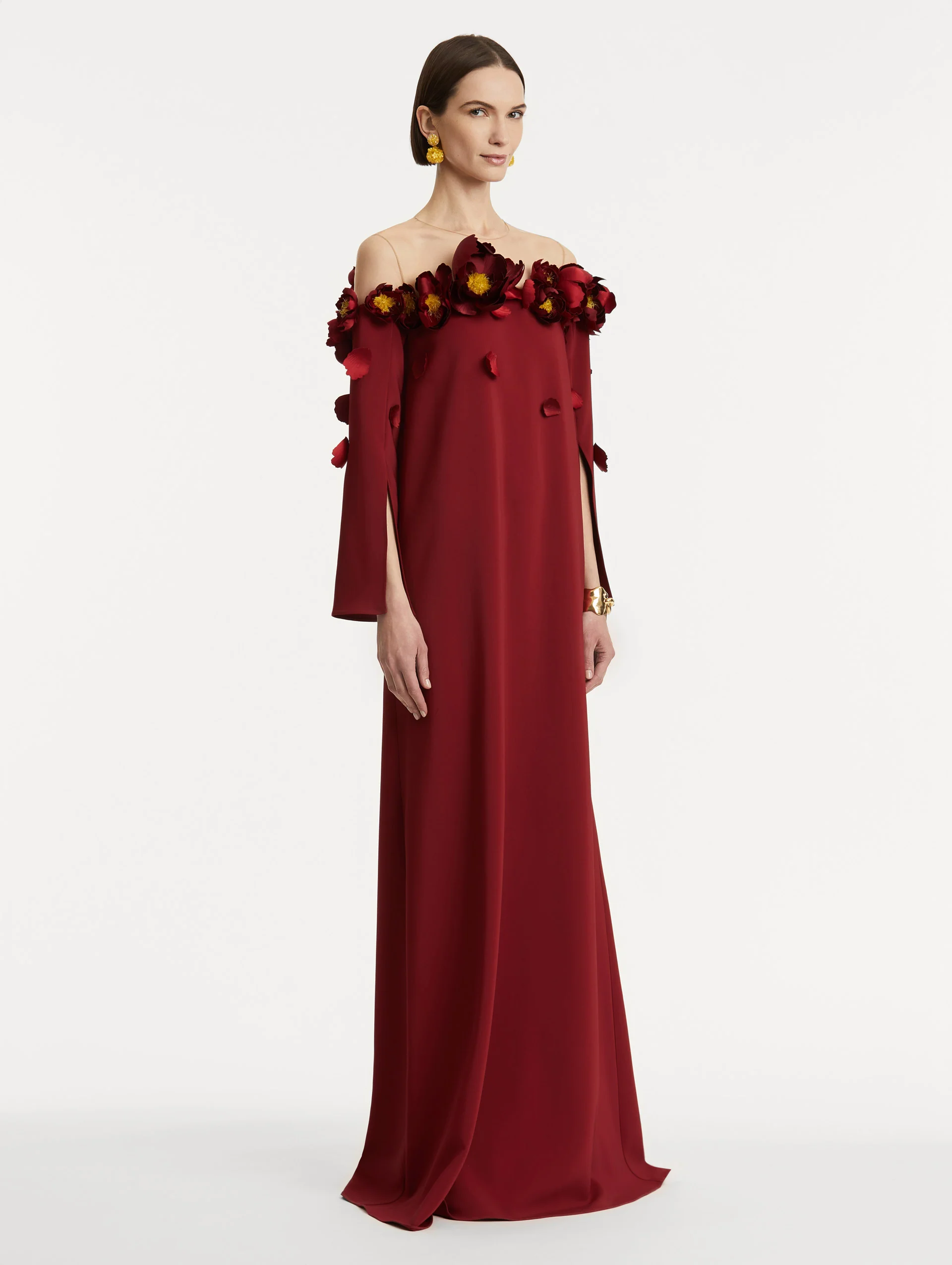 Peony Appliqué Illusion Neck Caftan - Image 4