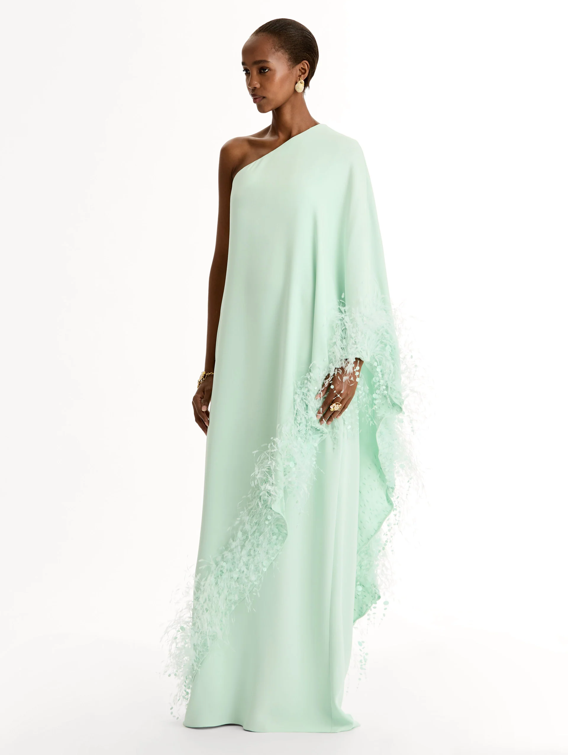 Point d’Esprit Feather Embroidered Caftan - Image 4