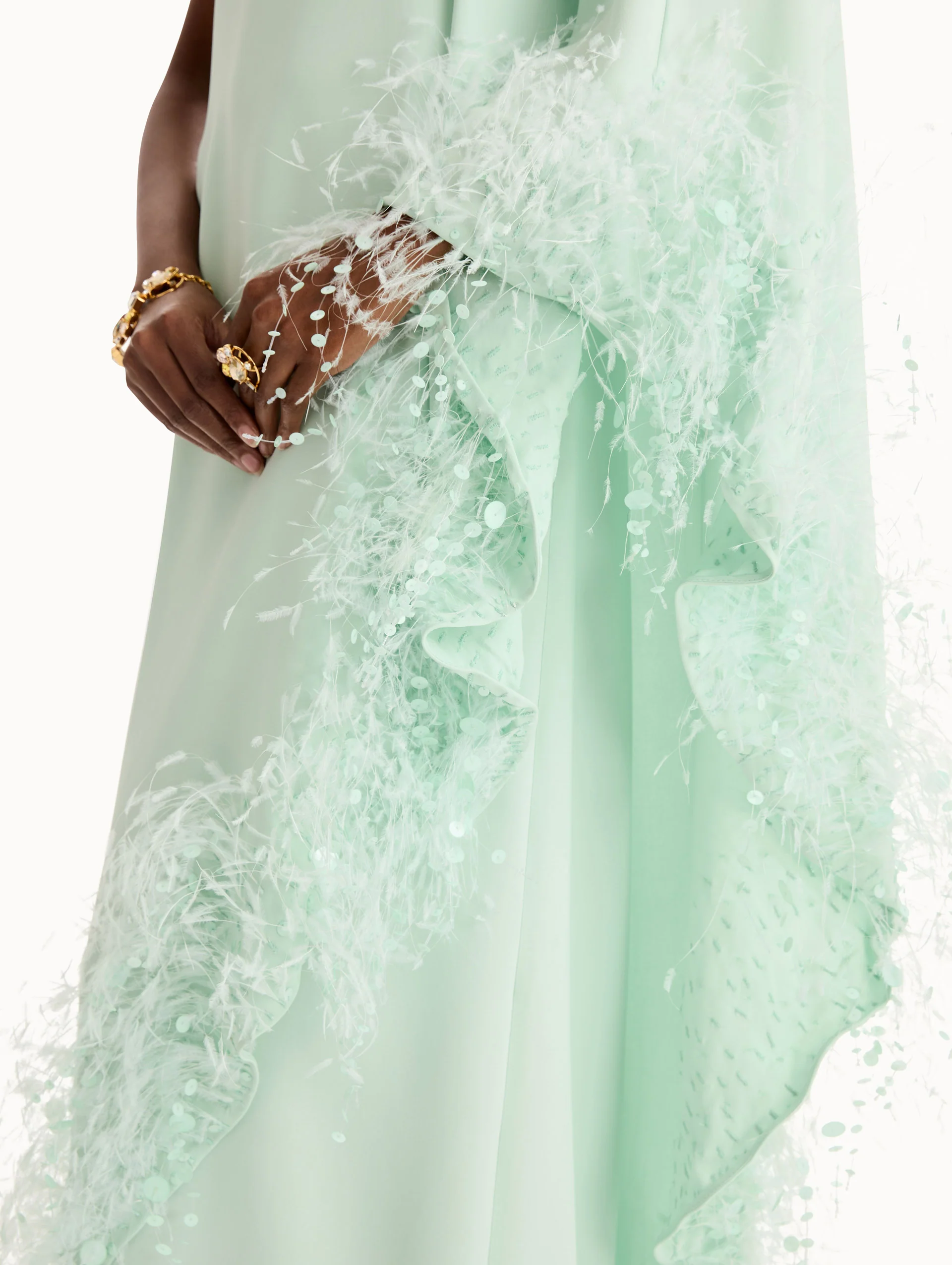 Point d’Esprit Feather Embroidered Caftan - Image 5