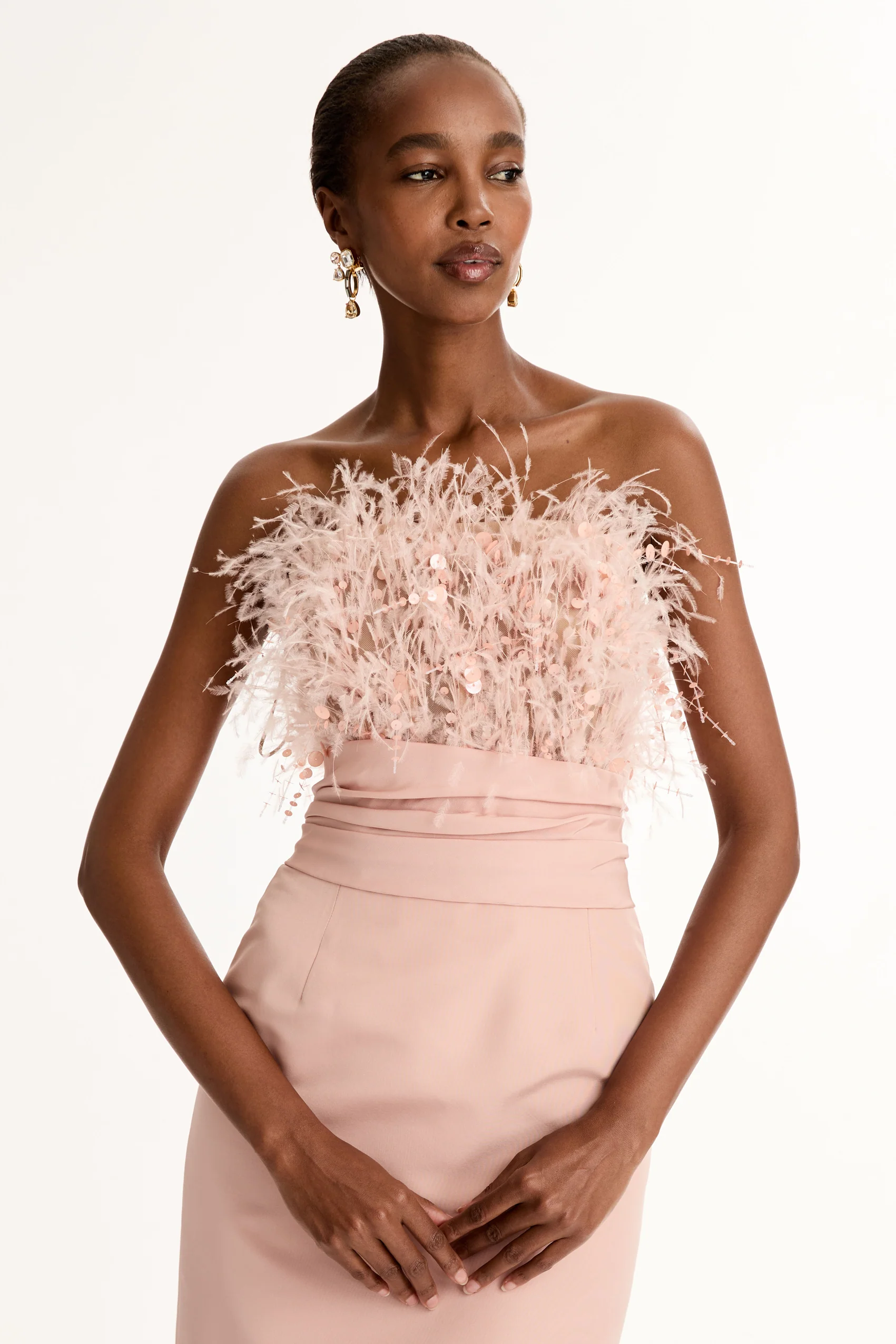 Point d’Esprit Feather Embroidered Gown - Image 5