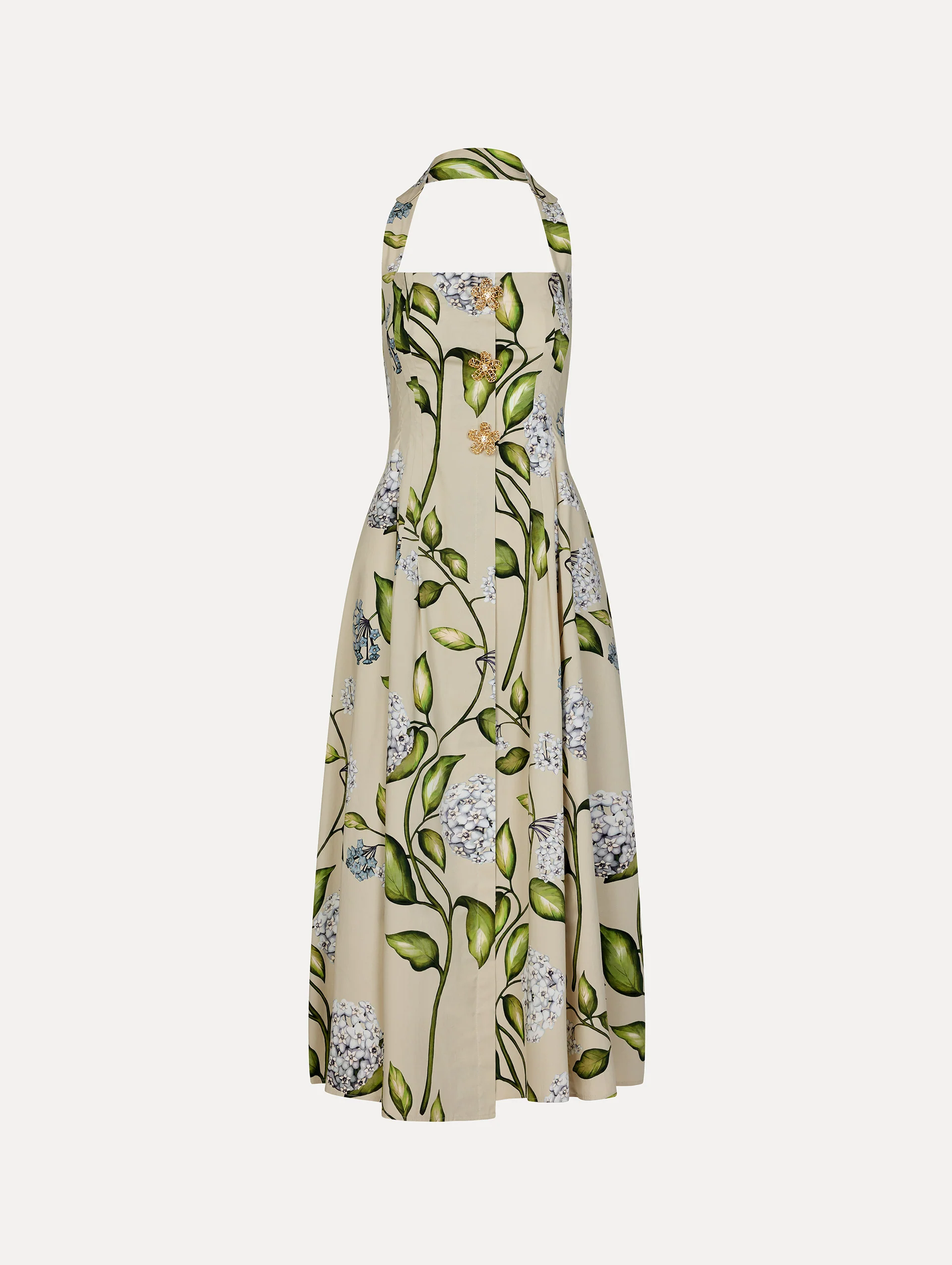 Porcelain Flower Cotton Poplin Halter Dress