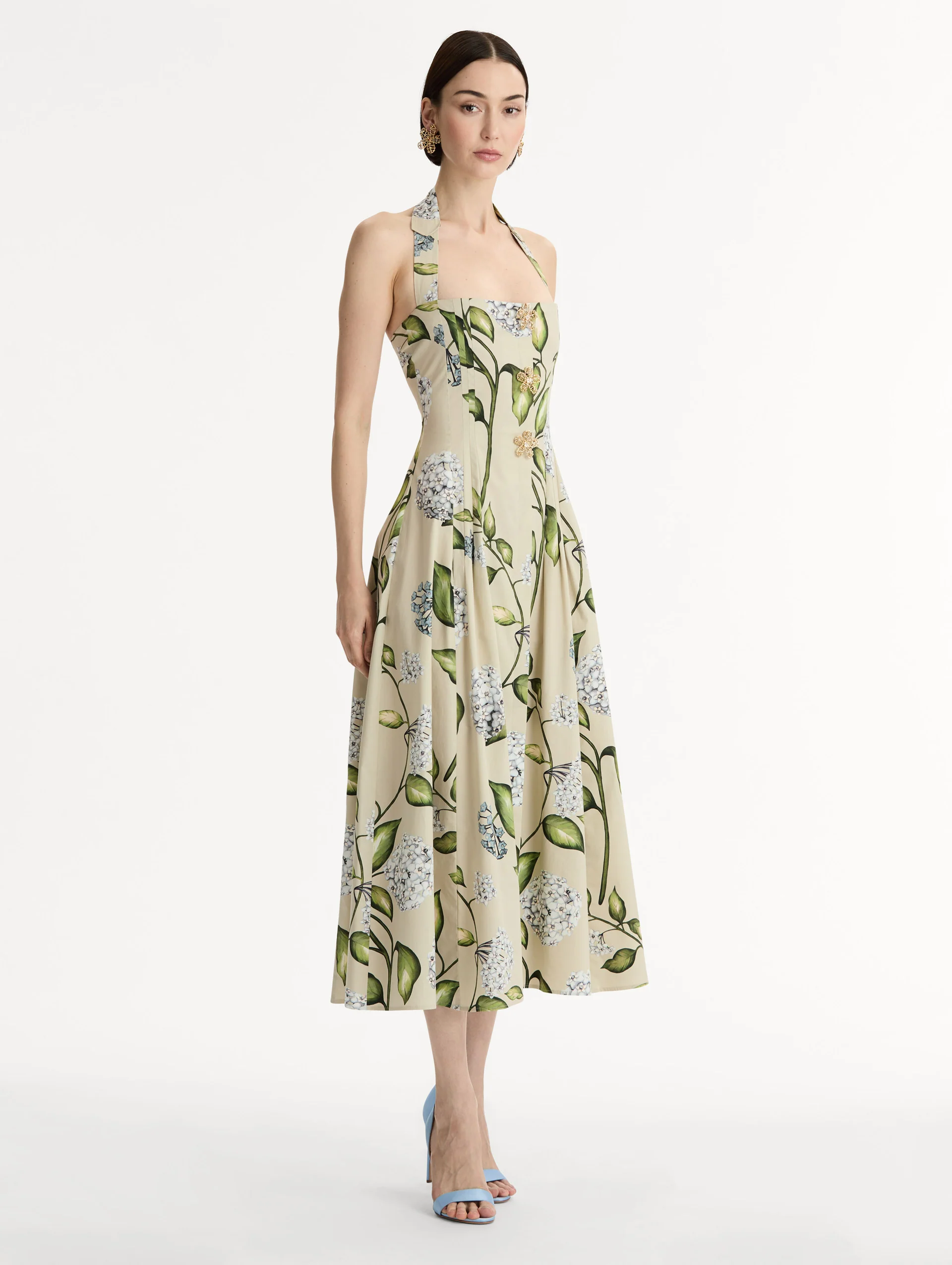 Porcelain Flower Cotton Poplin Halter Dress - Image 4