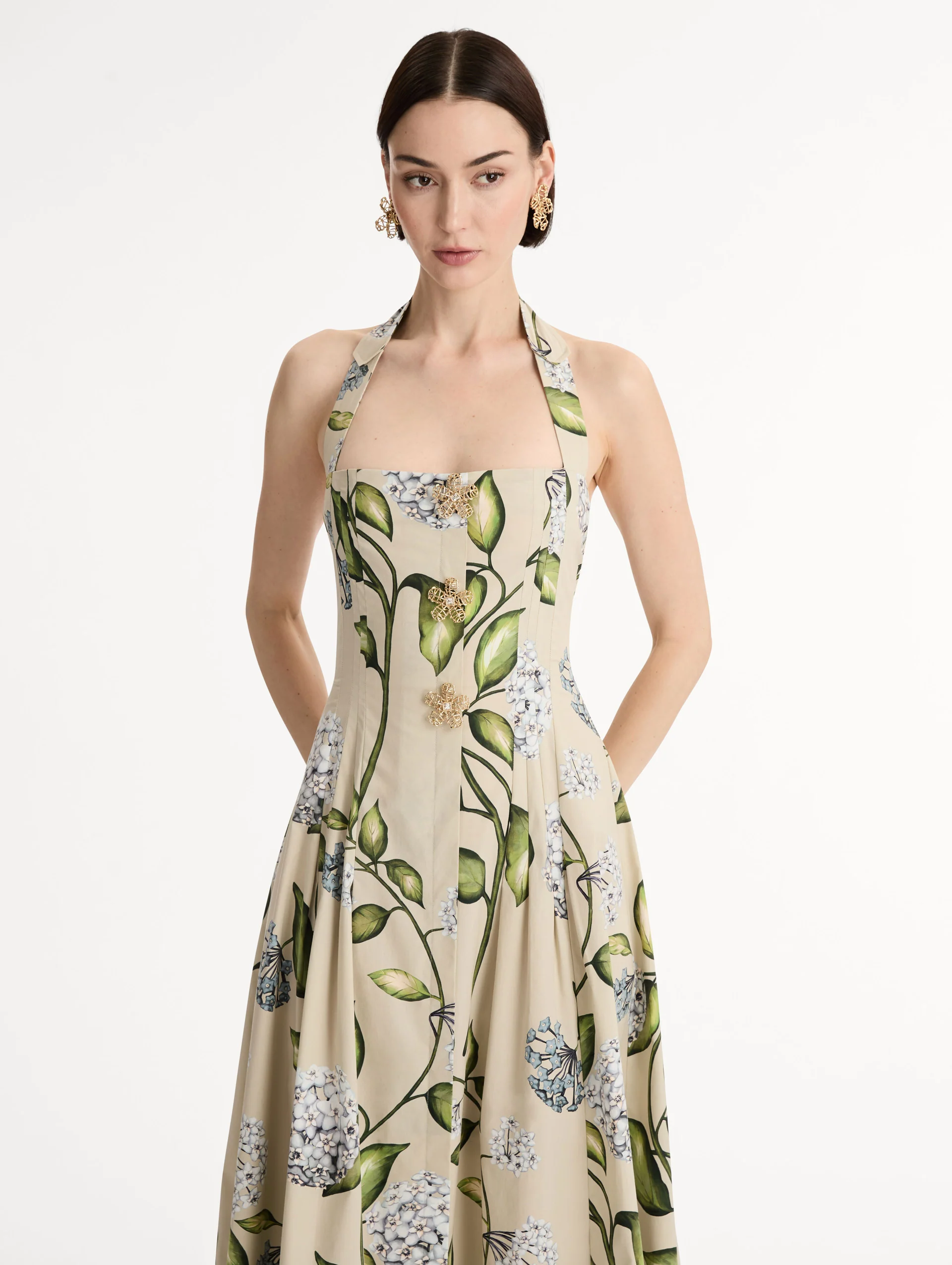 Porcelain Flower Cotton Poplin Halter Dress - Image 5