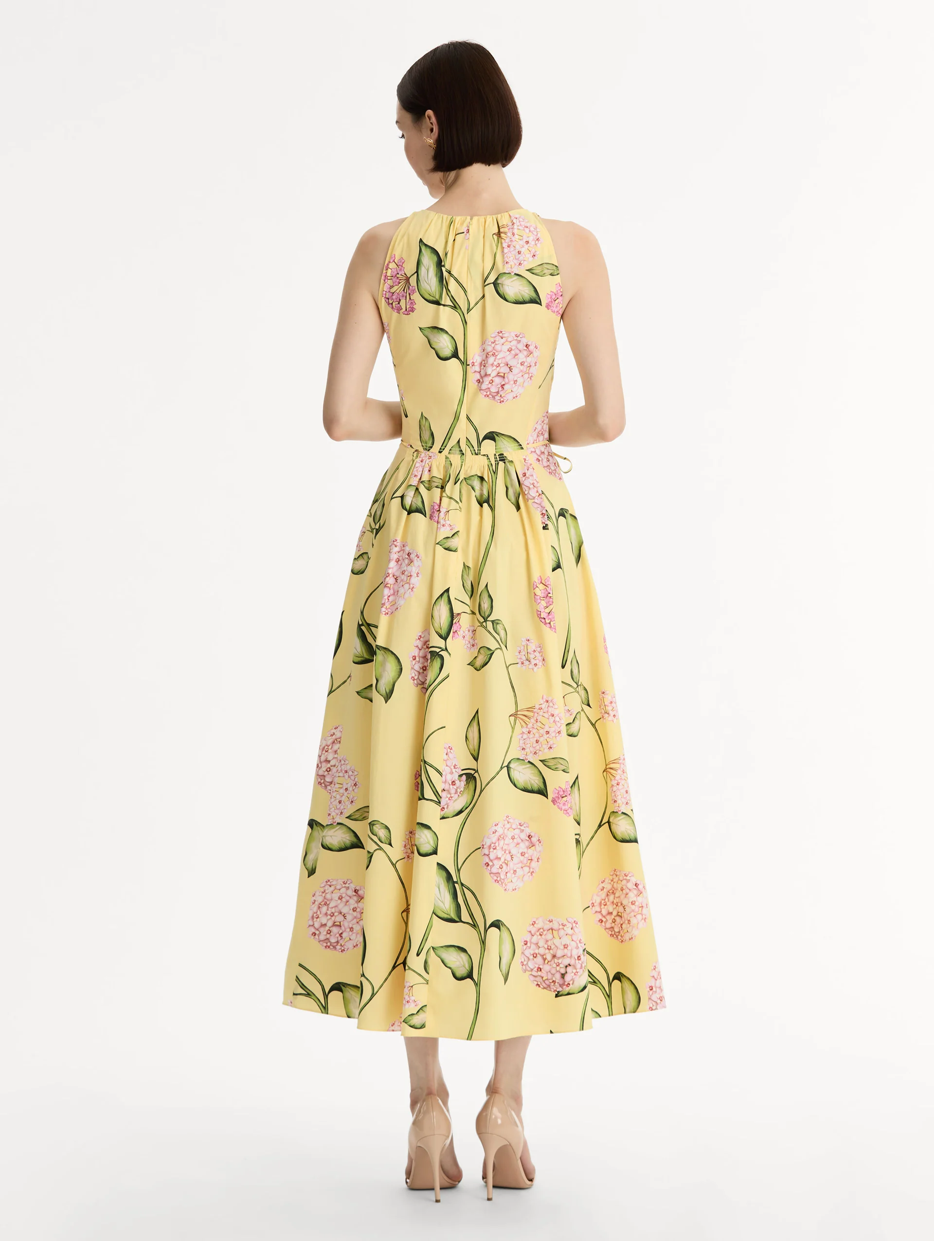 Porcelain Flower Cotton Poplin Pleated Dress - Image 3