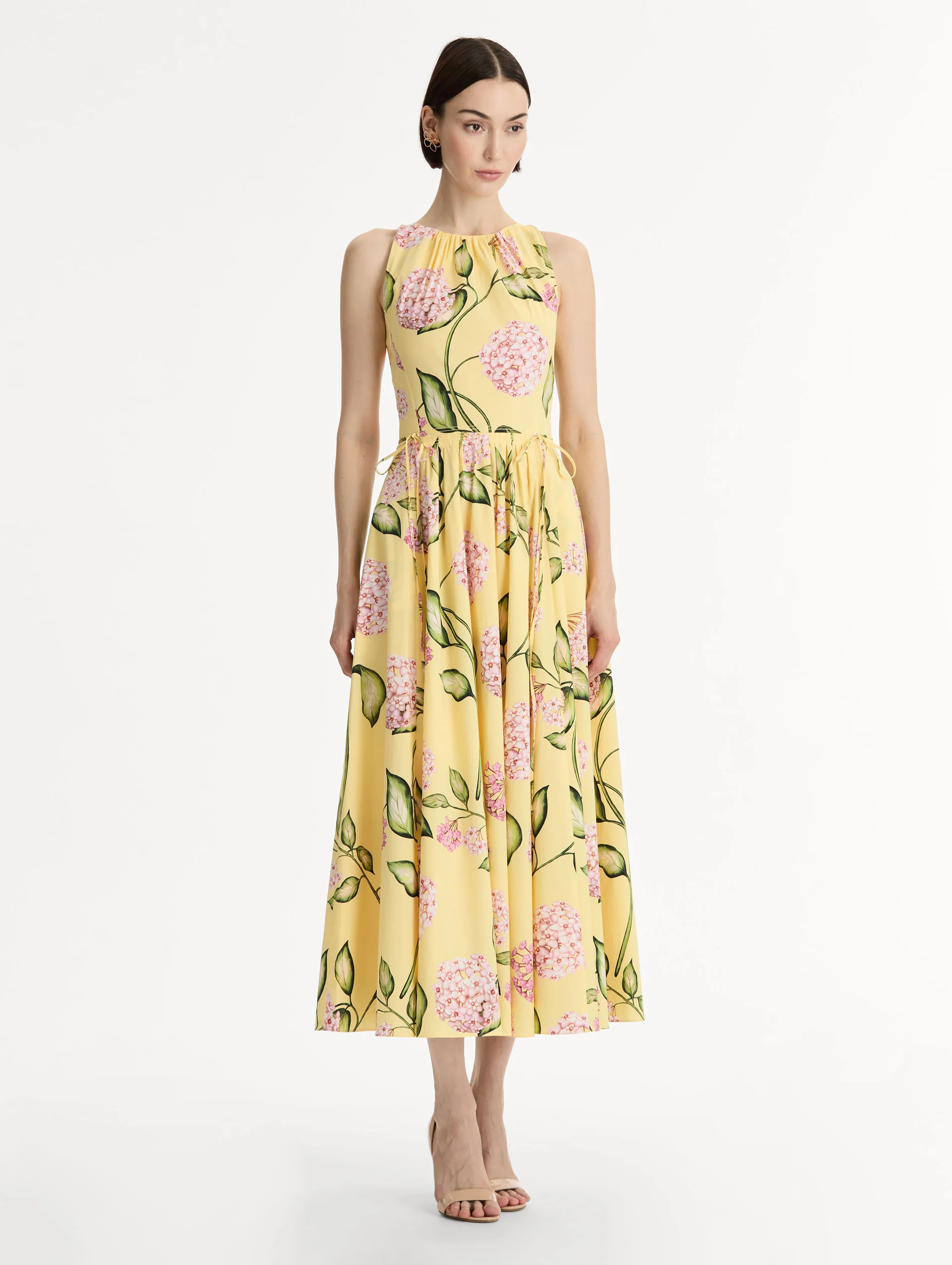 Porcelain Flower Cotton Poplin Pleated Dress - Image 4