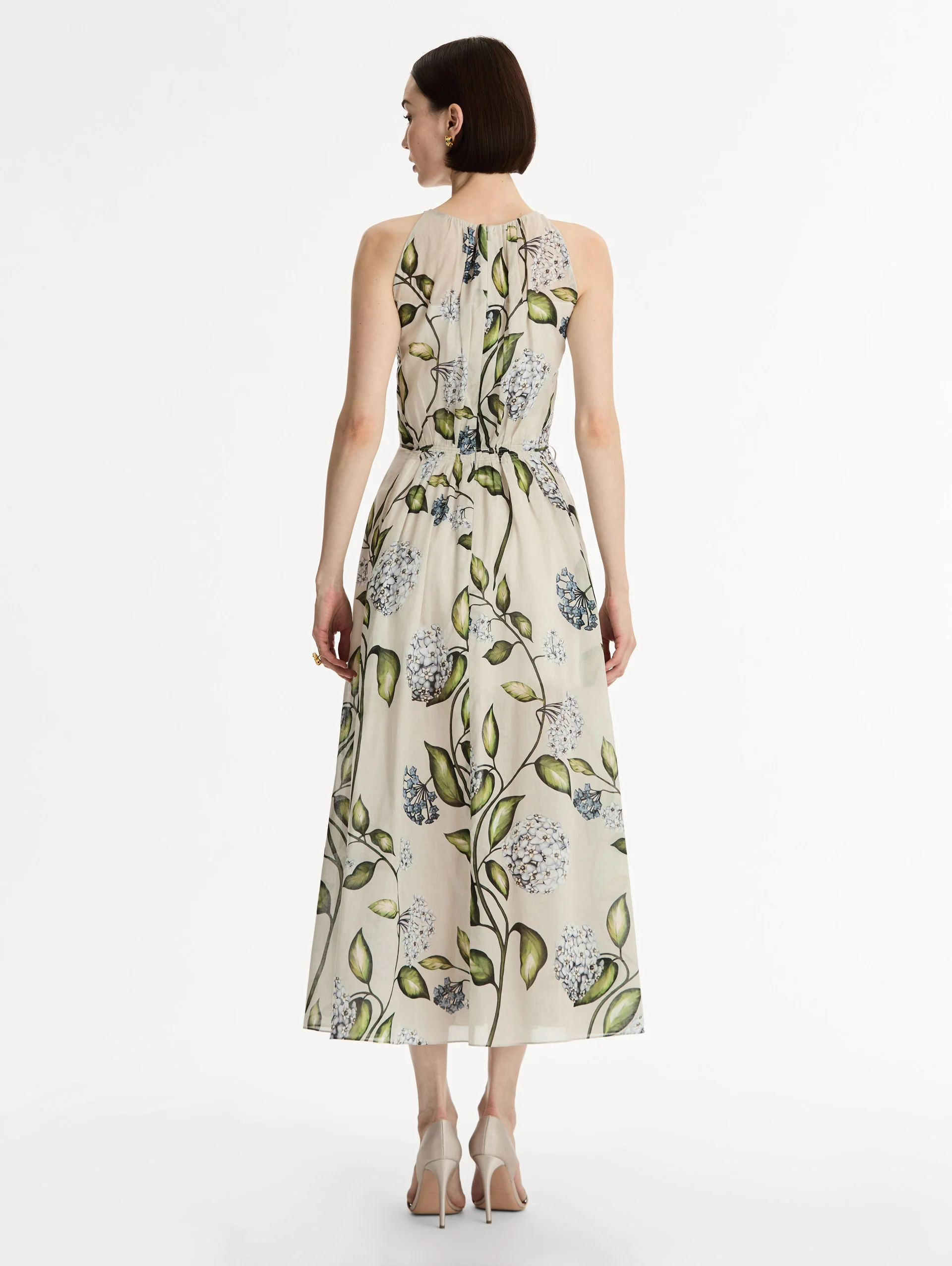 Porcelain Flower Cotton Poplin Pleated Dress - Image 3