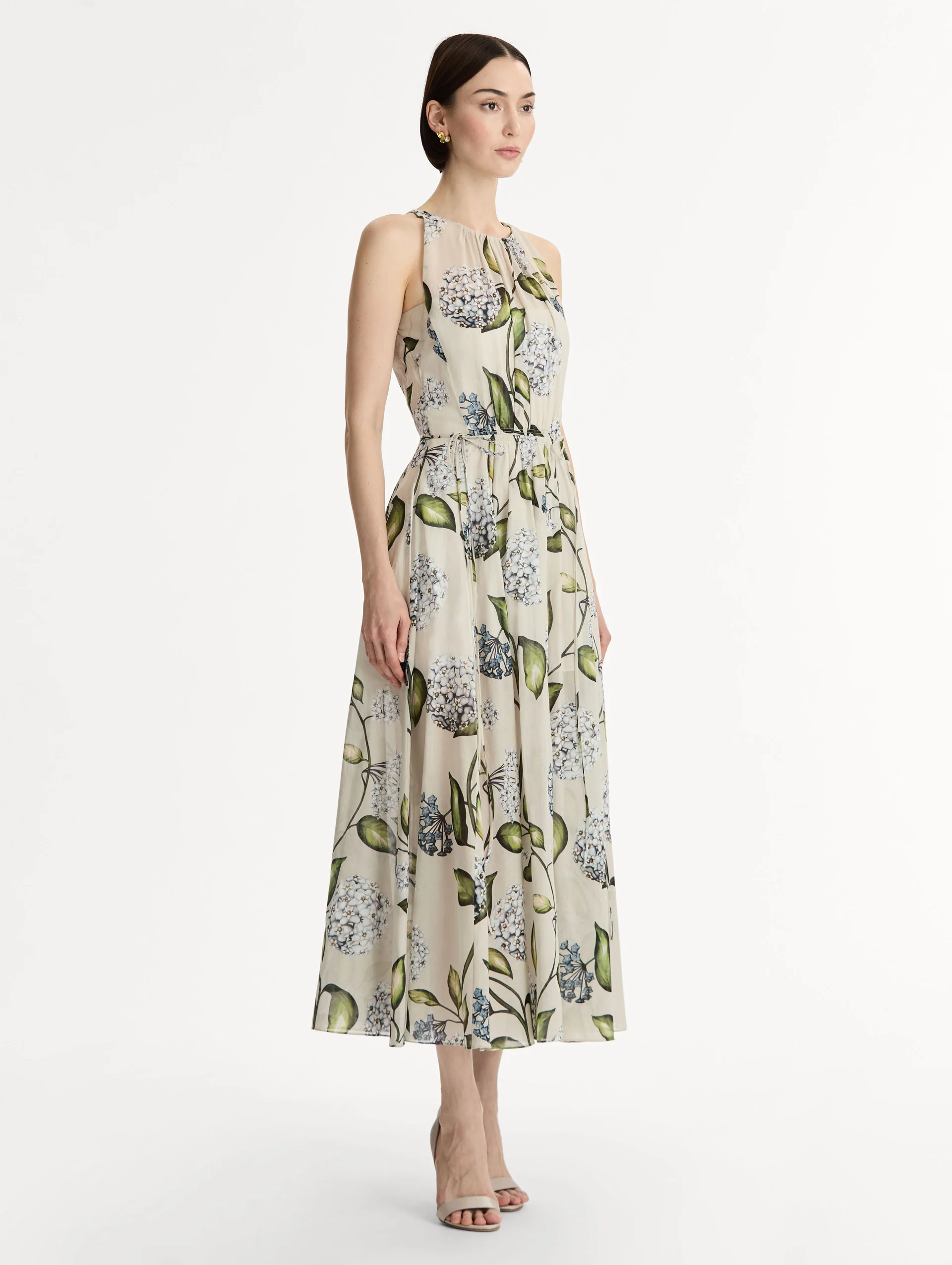 Porcelain Flower Cotton Poplin Pleated Dress - Image 4