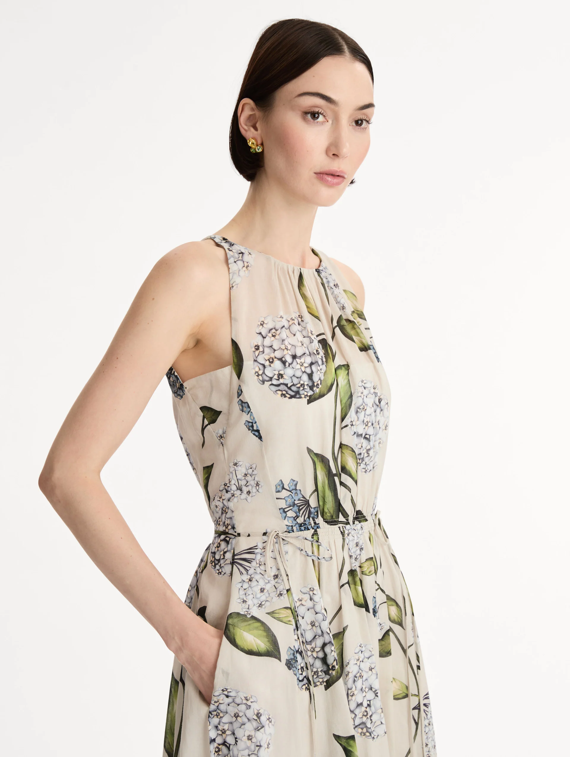 Porcelain Flower Cotton Poplin Pleated Dress - Image 5