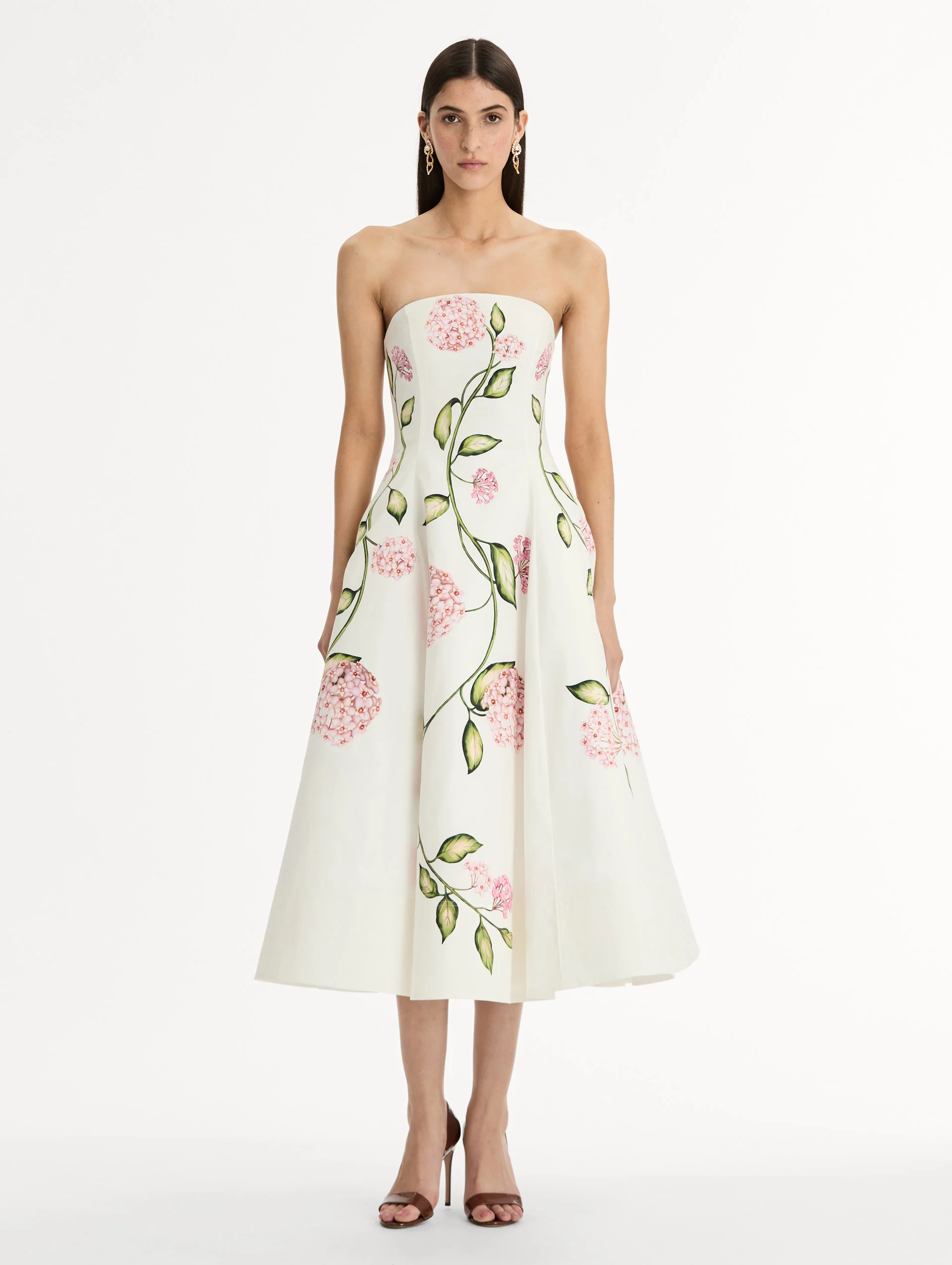 Porcelain Flower Cotton Poplin Strapless Dress - Image 2