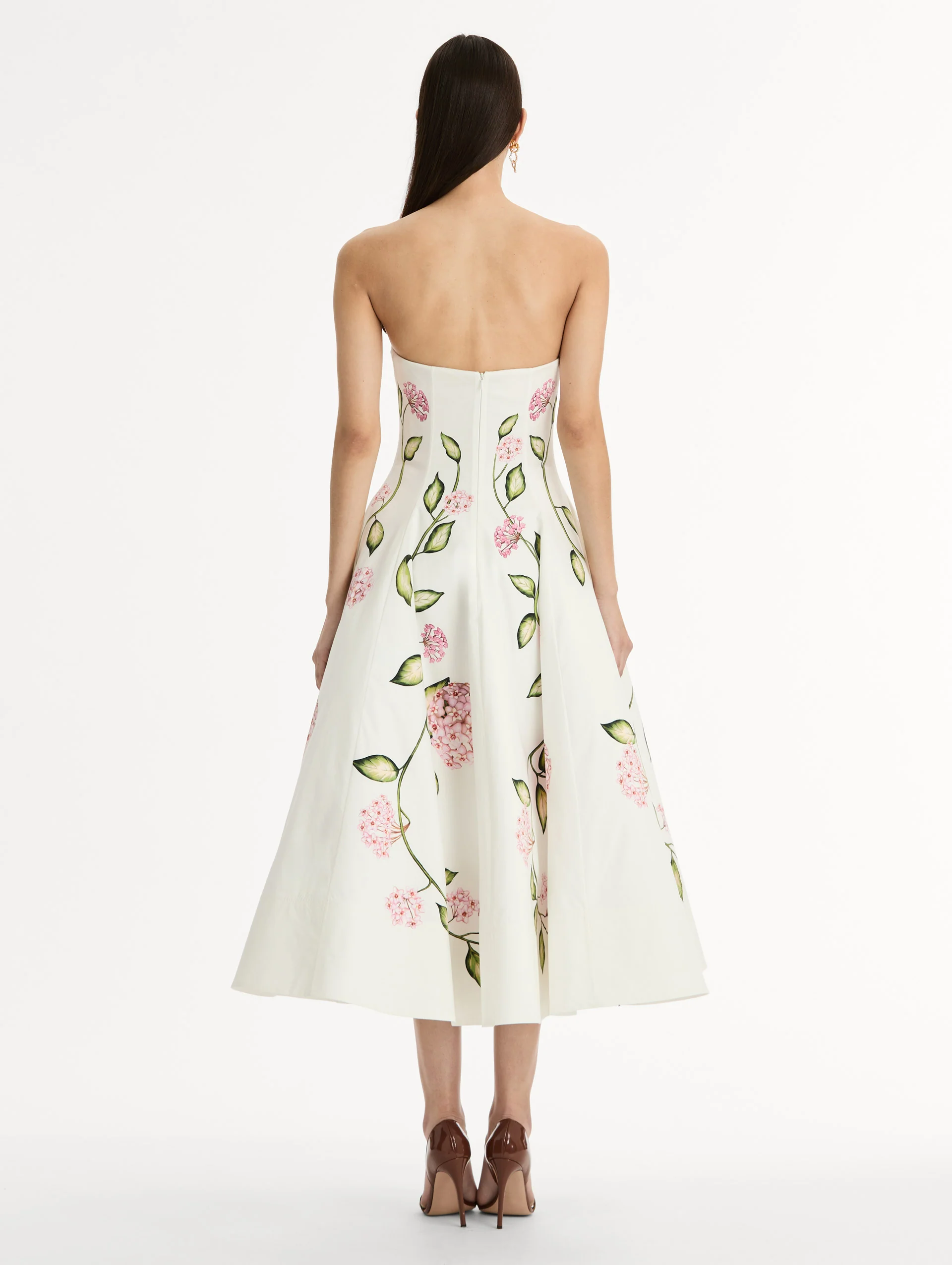 Porcelain Flower Cotton Poplin Strapless Dress - Image 3