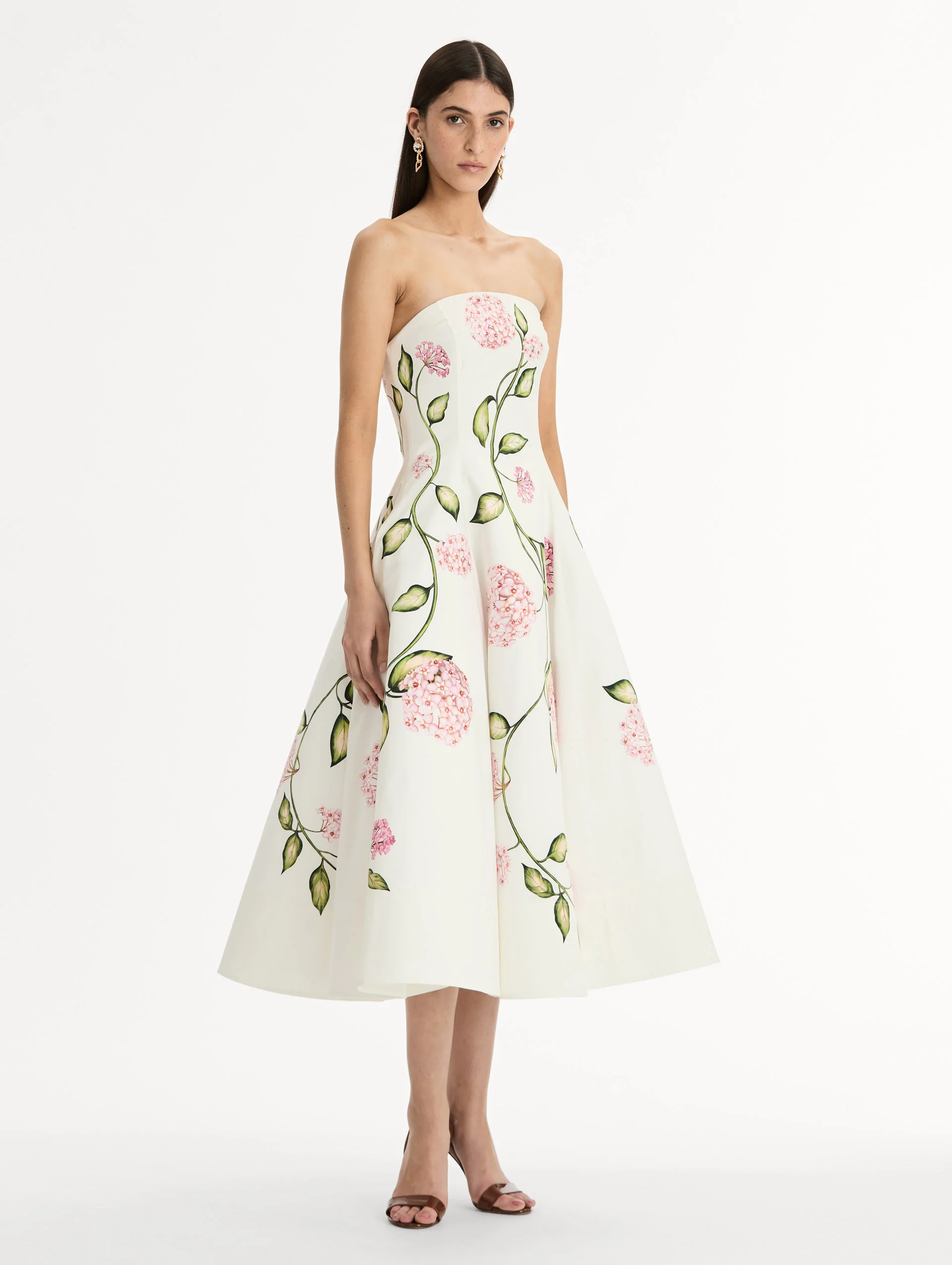 Porcelain Flower Cotton Poplin Strapless Dress - Image 4