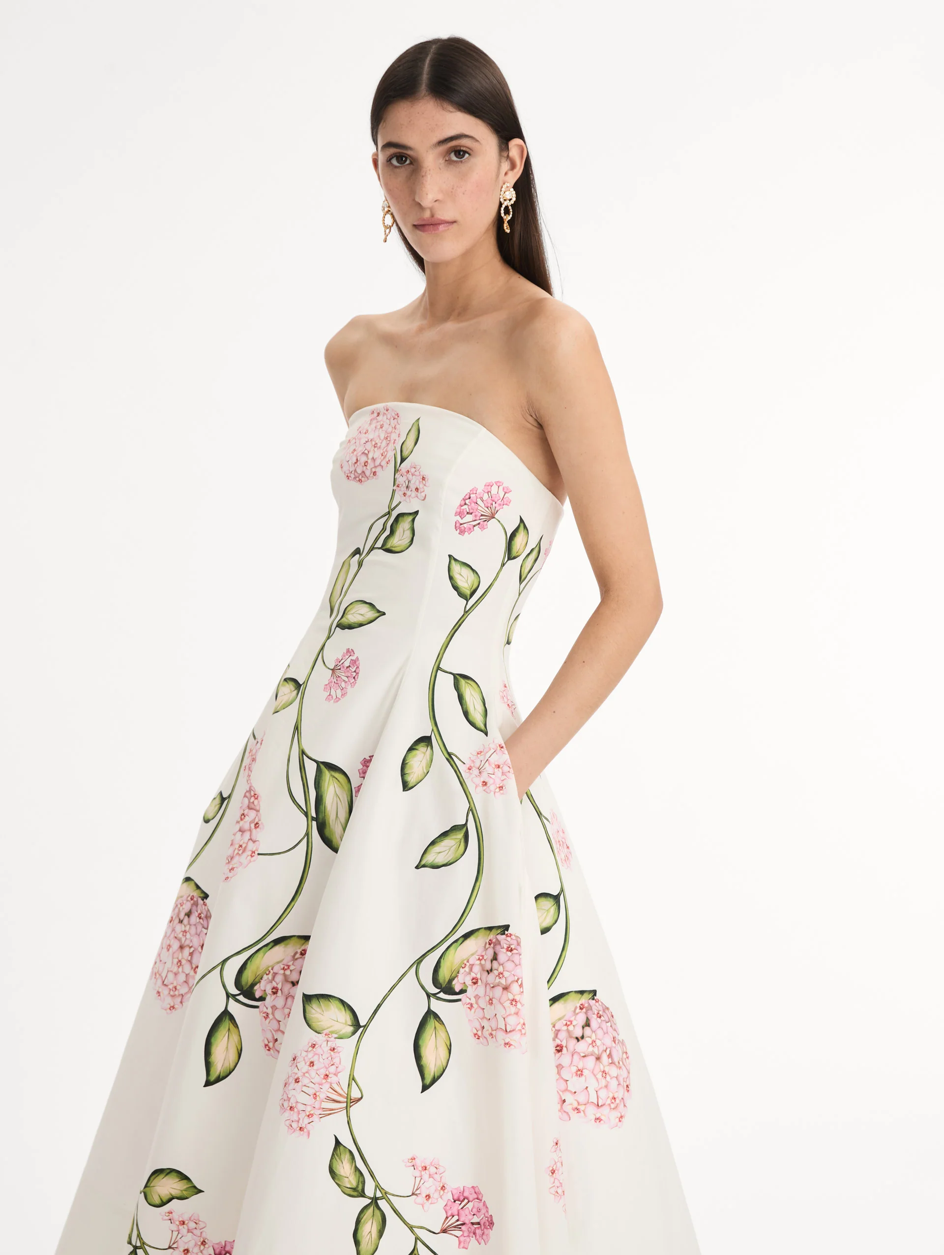 Porcelain Flower Cotton Poplin Strapless Dress - Image 5