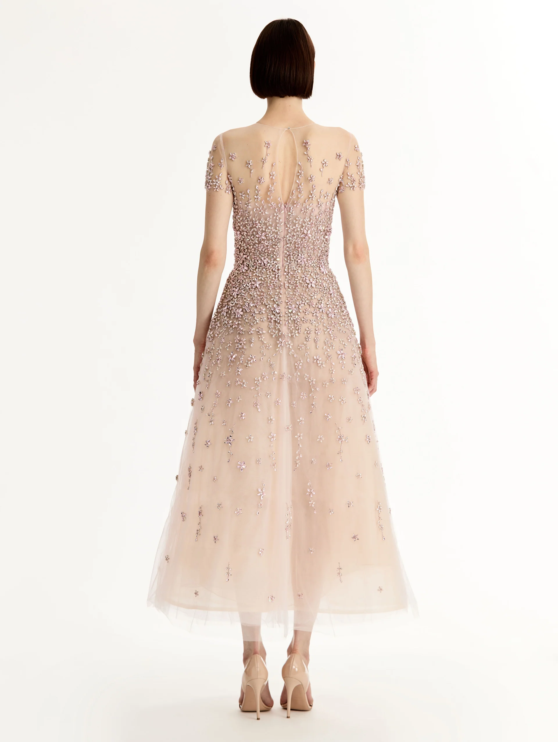 Porcelain Flower Crystal Embroidered Dress - Image 3