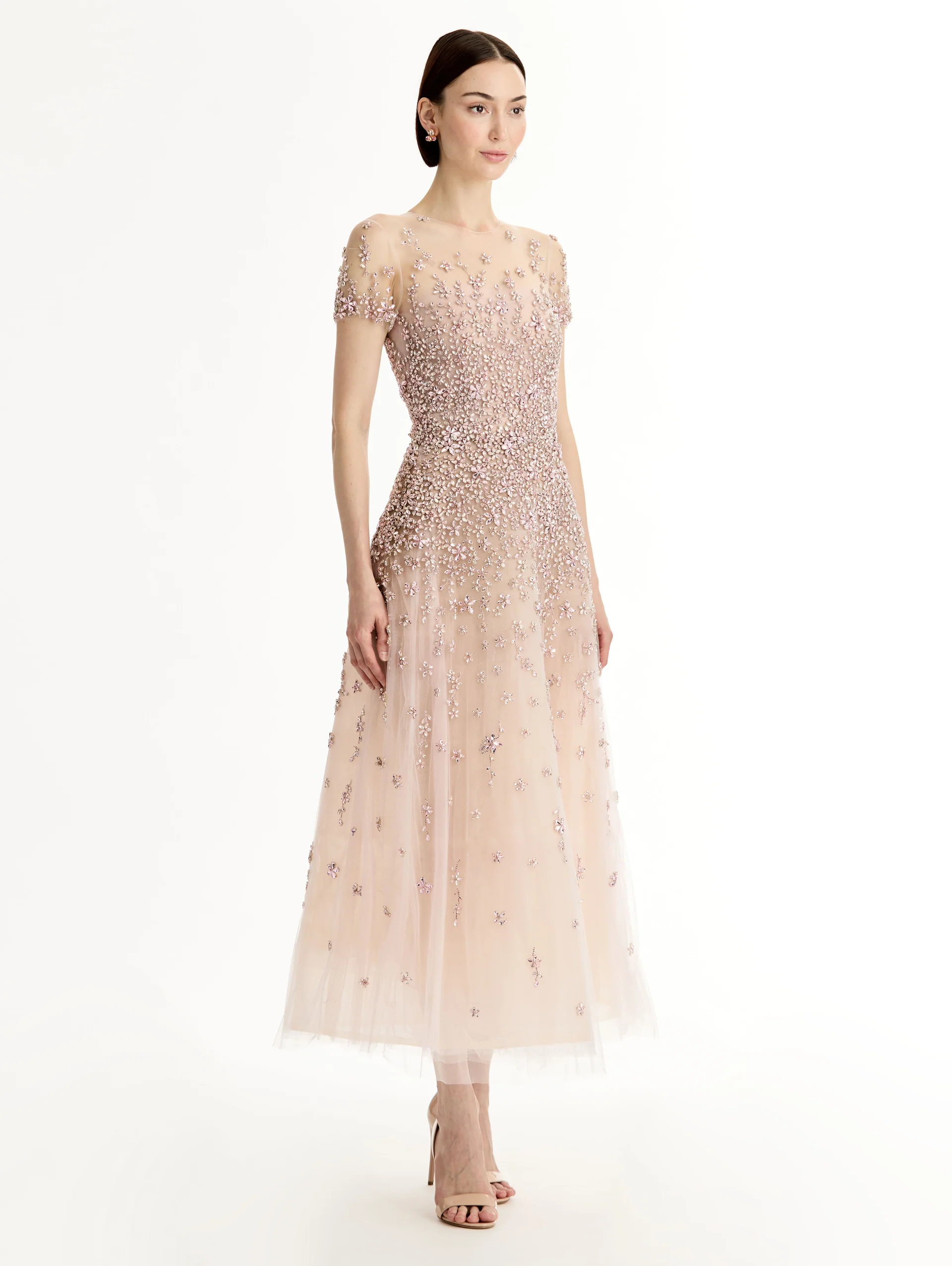 Porcelain Flower Crystal Embroidered Dress - Image 4