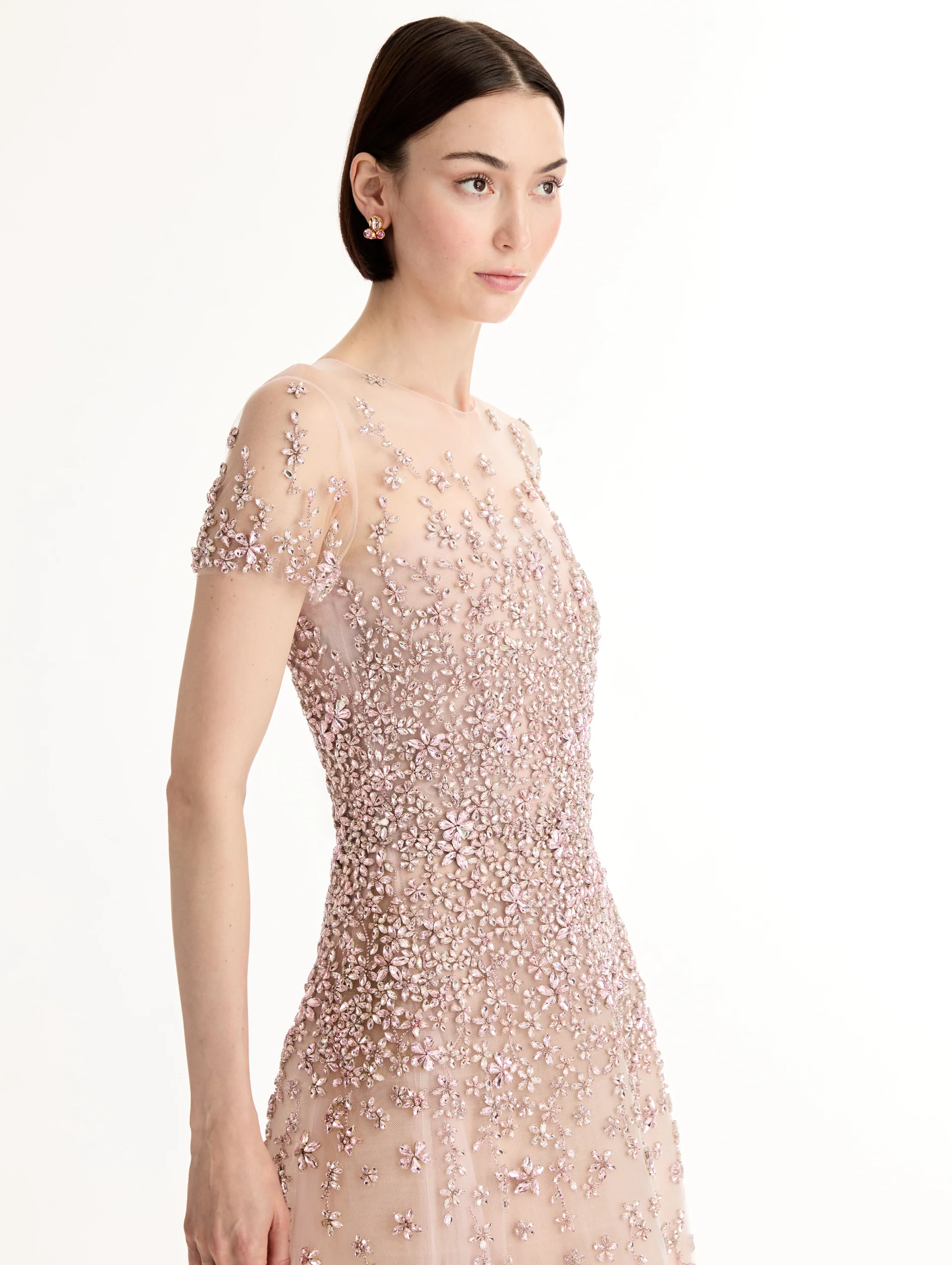Porcelain Flower Crystal Embroidered Dress - Image 5