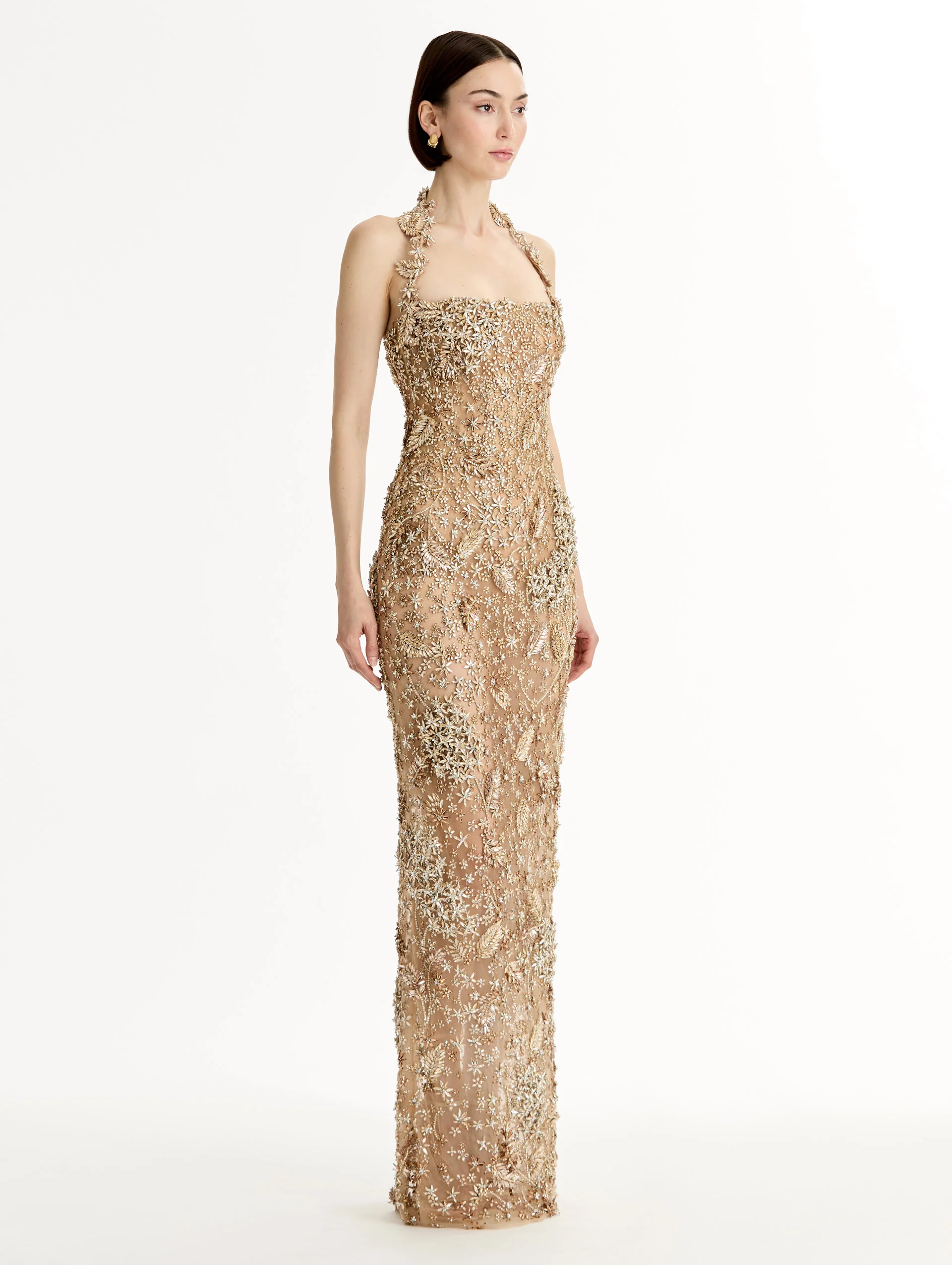 Porcelain Flower Crystal Embroidered Gown - Image 4