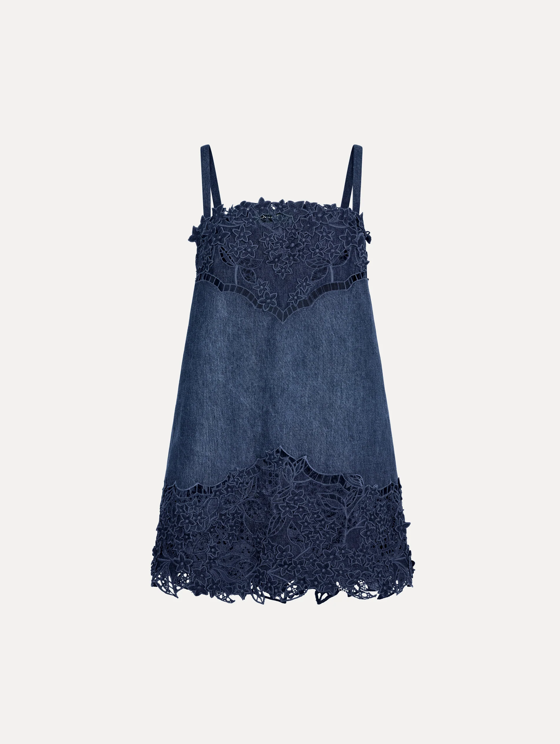 Porcelain Flower Cutout Denim Dress