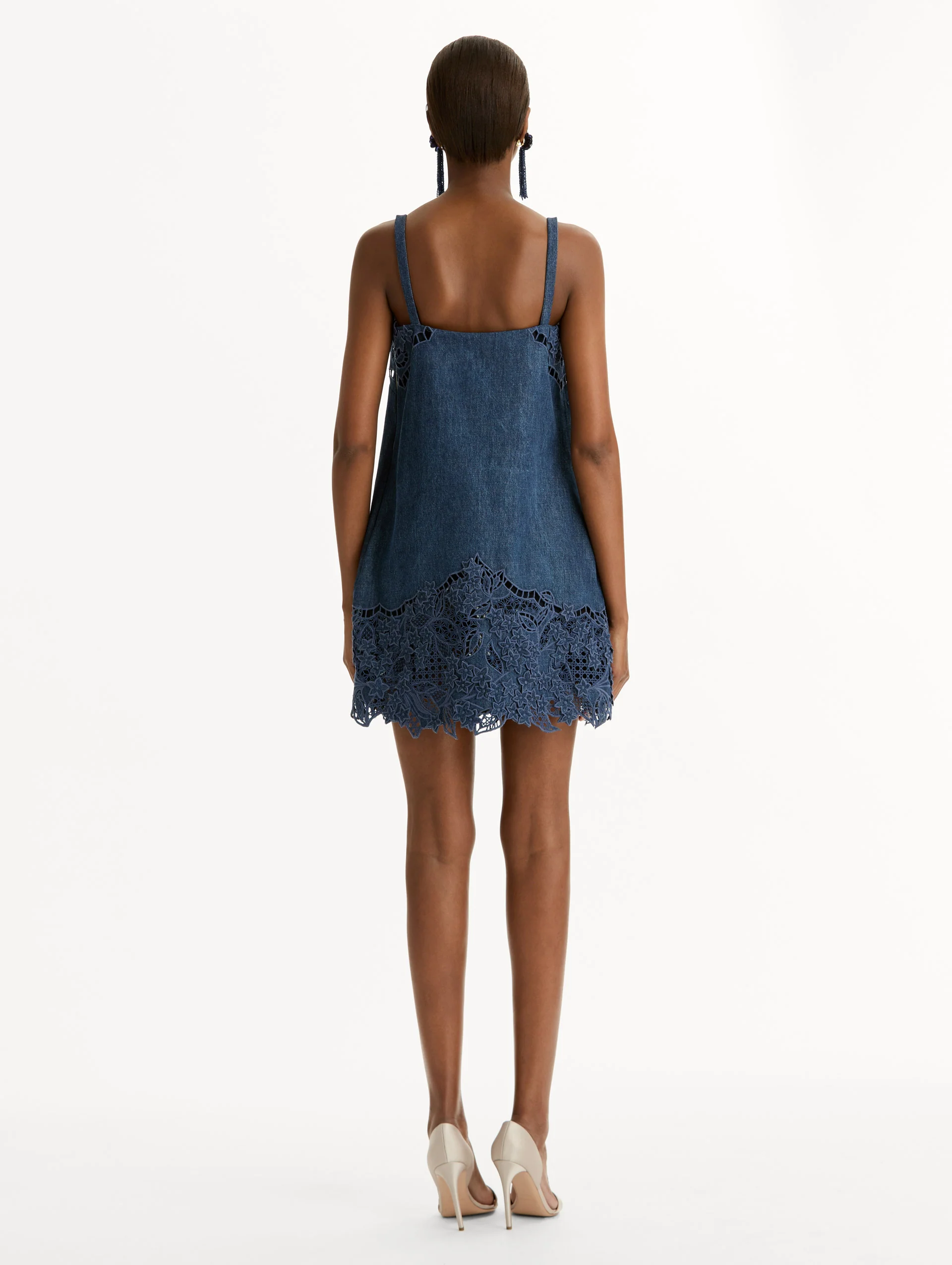 Porcelain Flower Cutout Denim Dress - Image 3