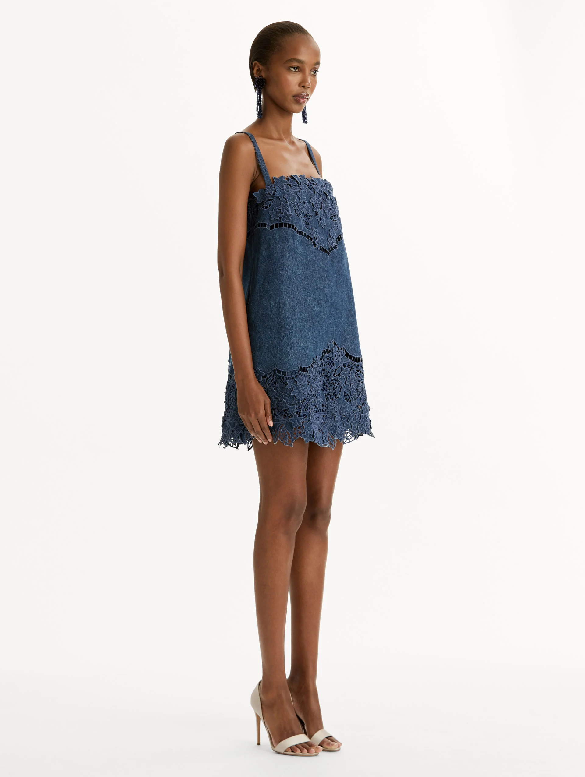 Porcelain Flower Cutout Denim Dress - Image 4
