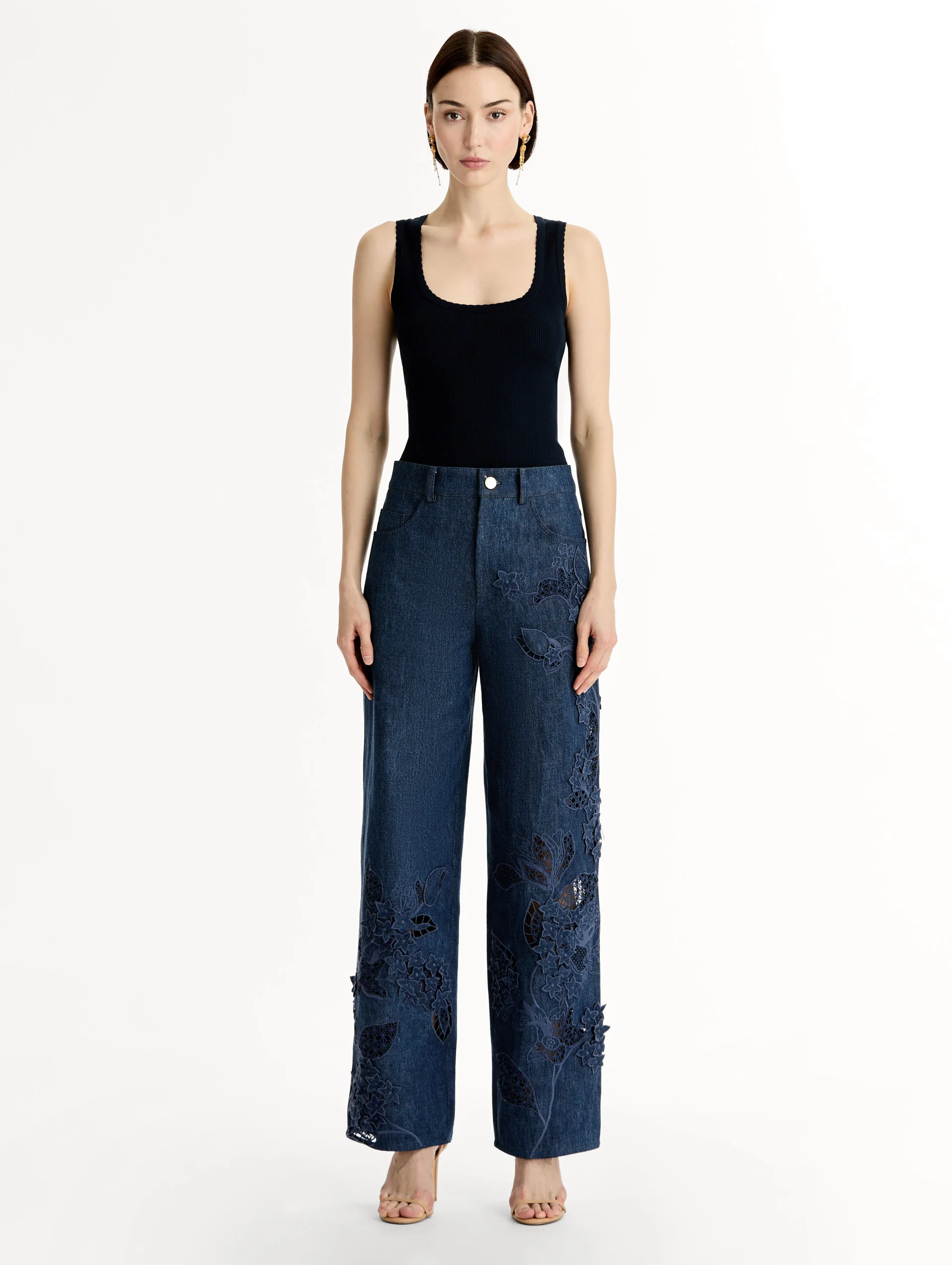 Porcelain Flower Cutout Denim Pant - Image 2