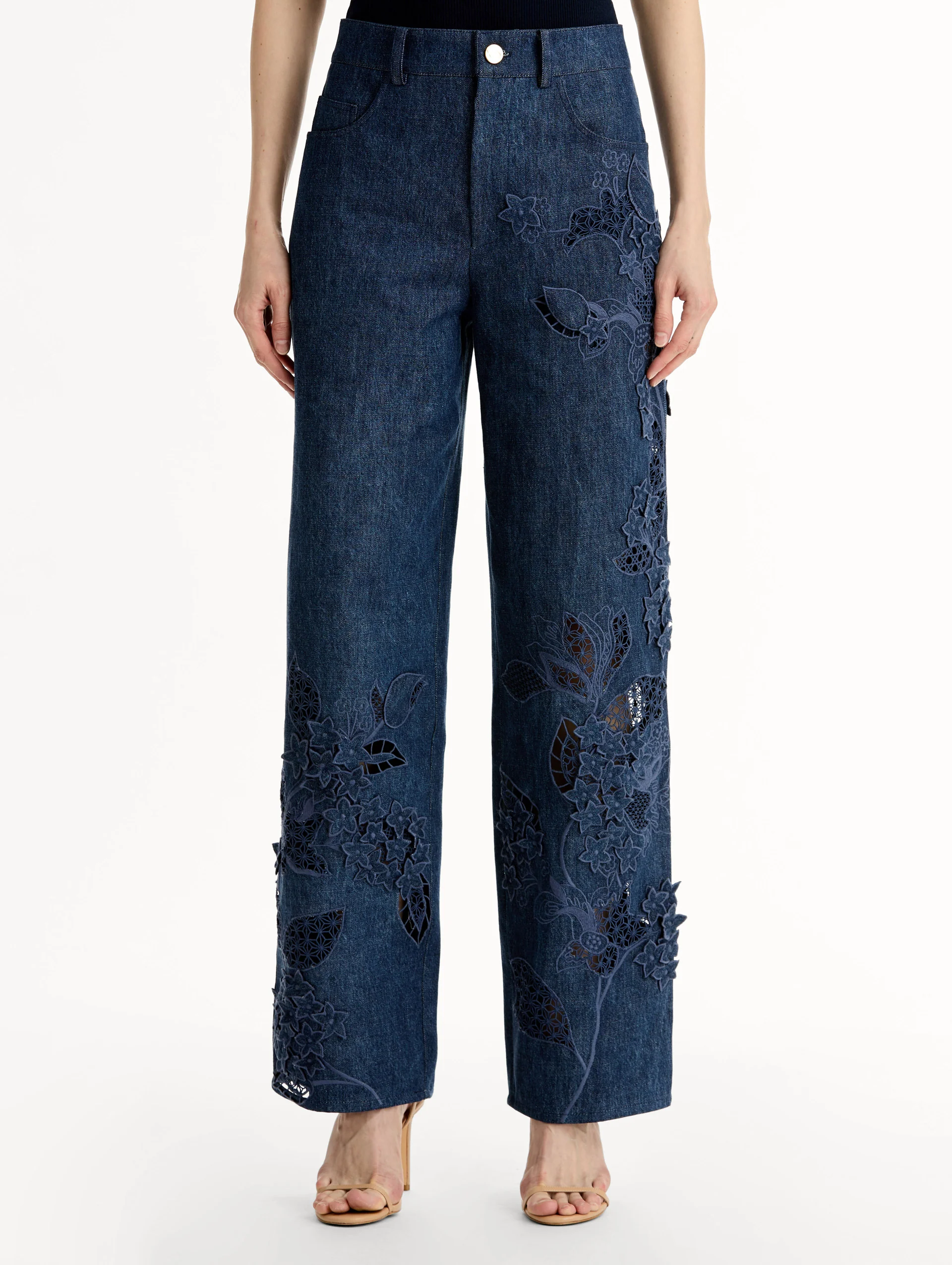 Porcelain Flower Cutout Denim Pant - Image 4