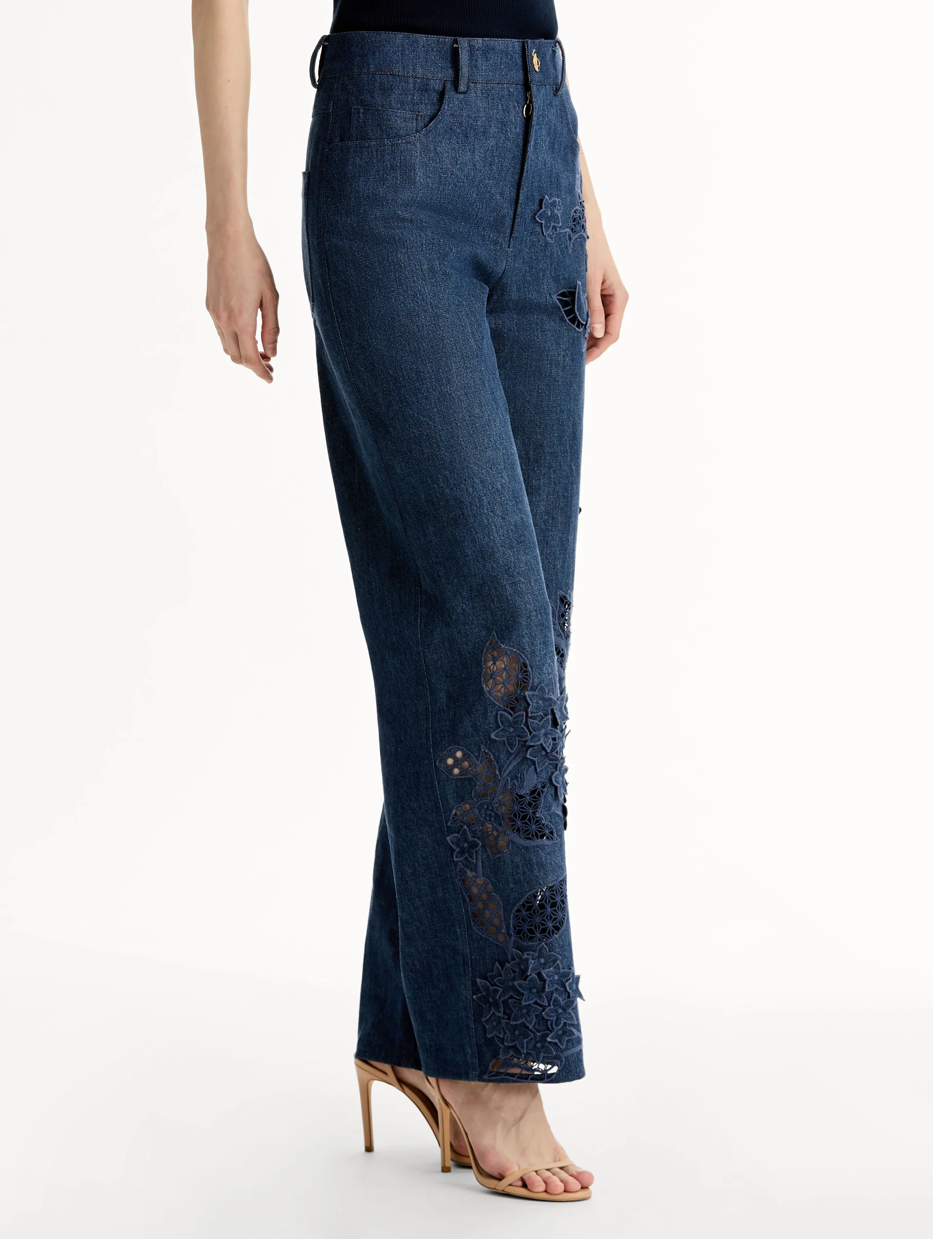 Porcelain Flower Cutout Denim Pant - Image 5