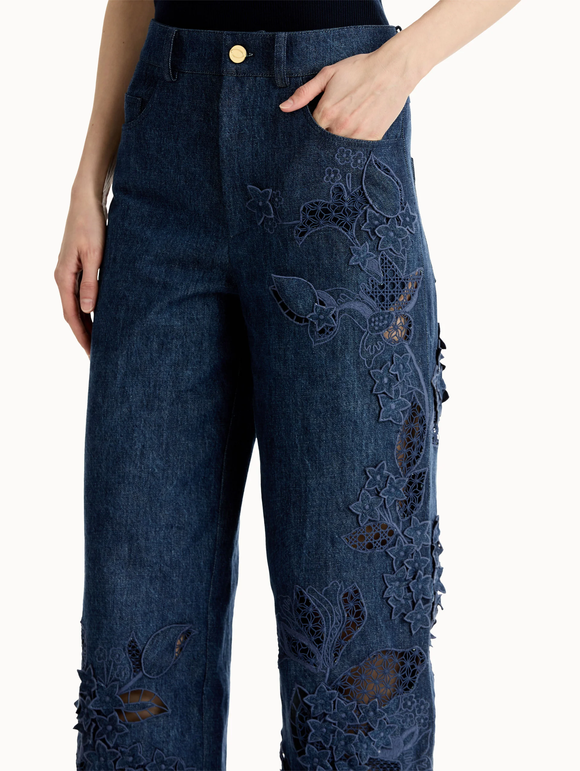 Porcelain Flower Cutout Denim Pant - Image 6