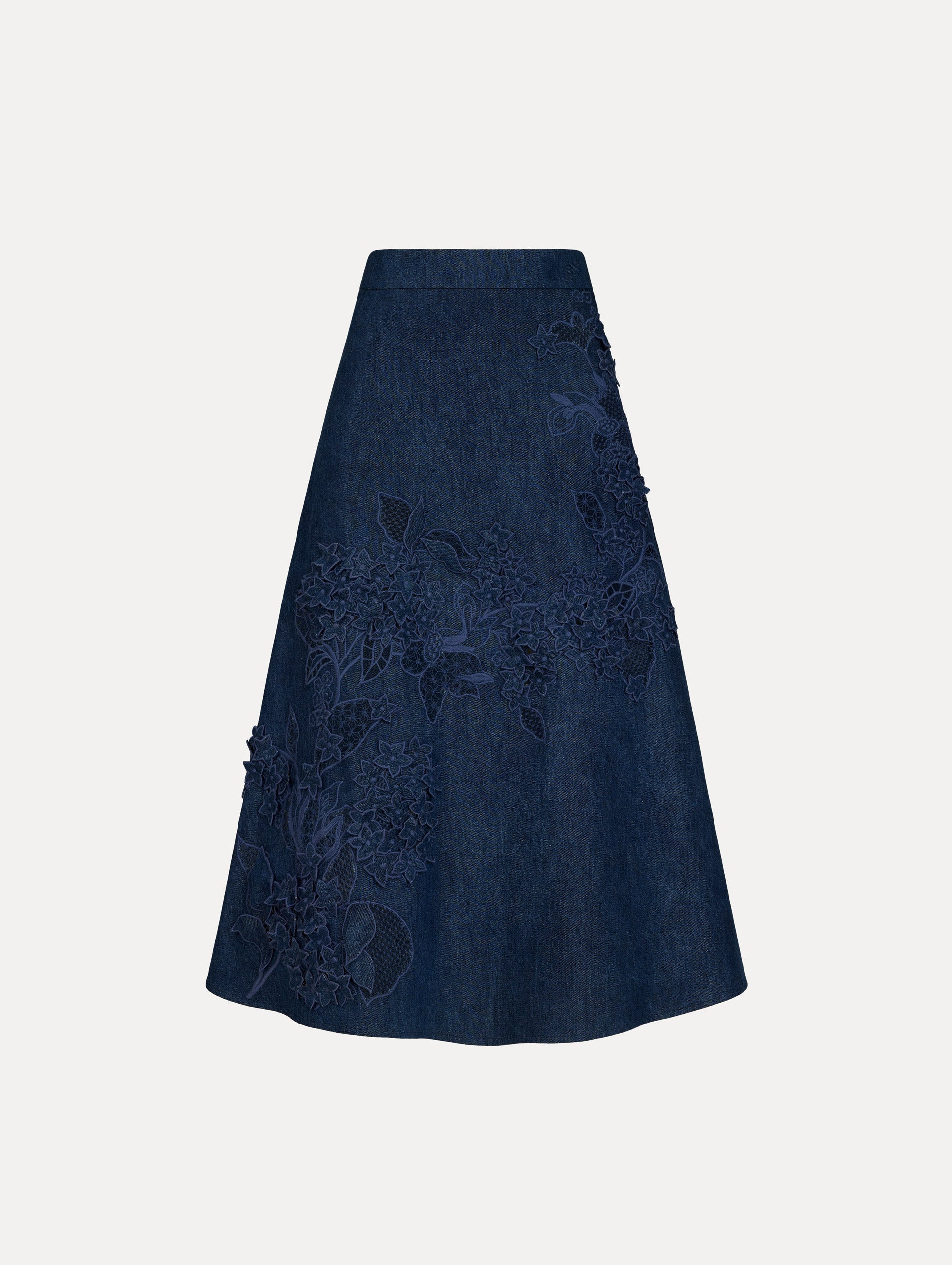 Porcelain Flower Cutout Denim Skirt