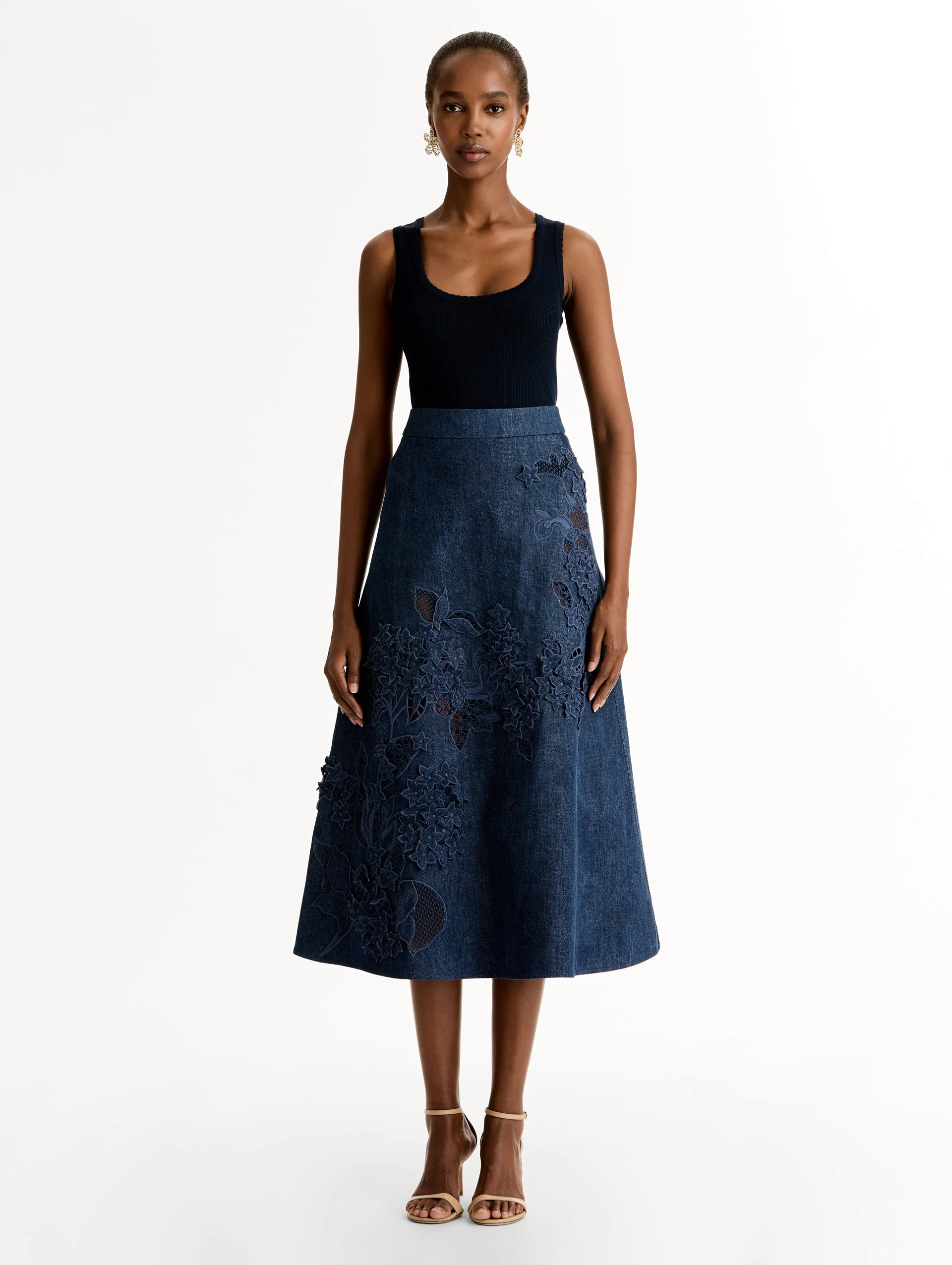 Porcelain Flower Cutout Denim Skirt - Image 2