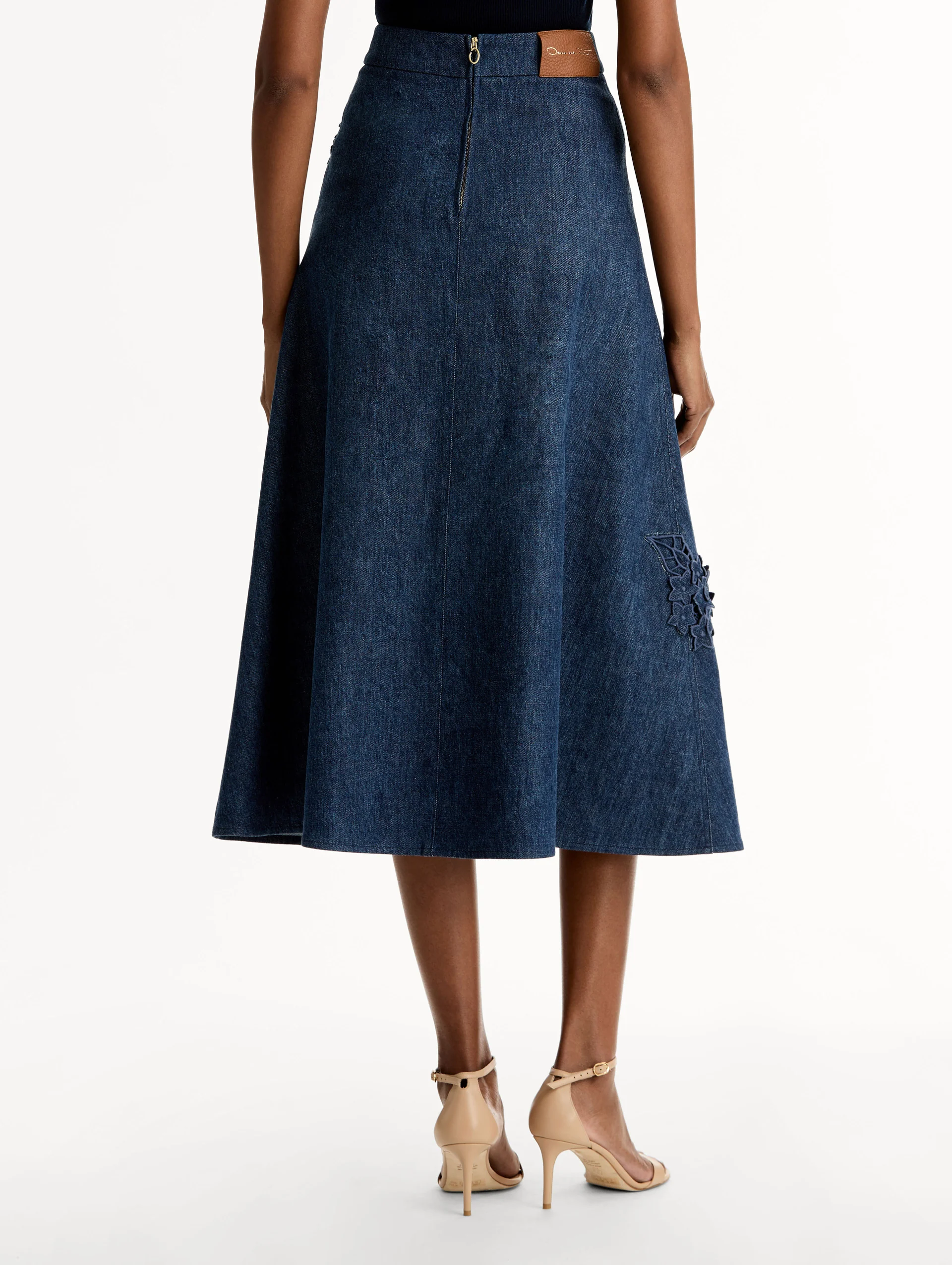 Porcelain Flower Cutout Denim Skirt - Image 3