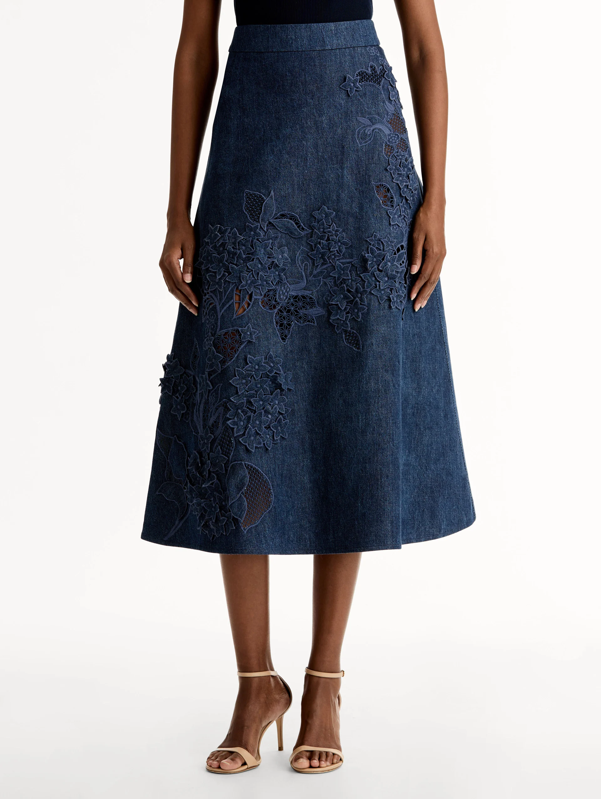 Porcelain Flower Cutout Denim Skirt - Image 4