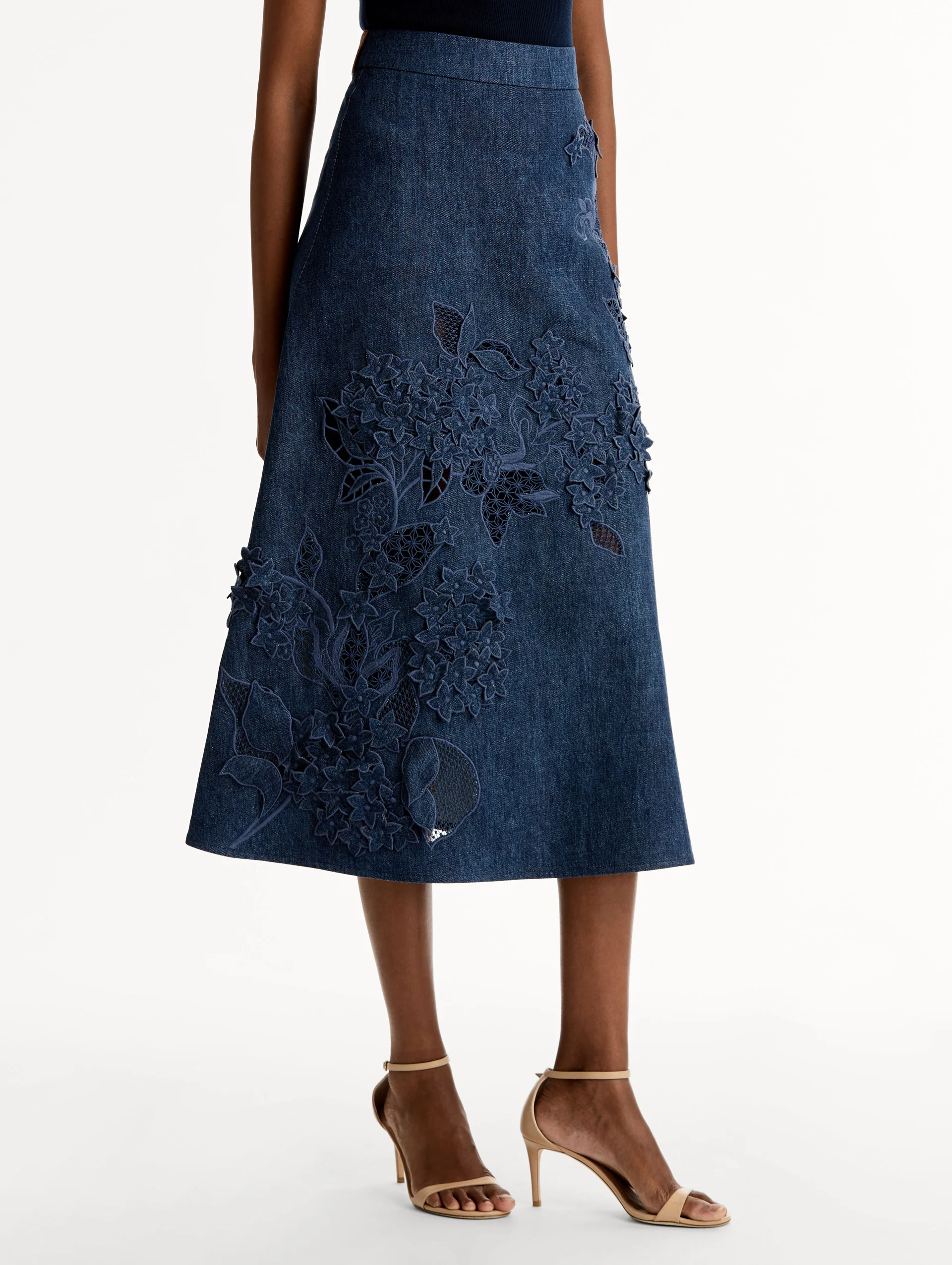 Porcelain Flower Cutout Denim Skirt - Image 5