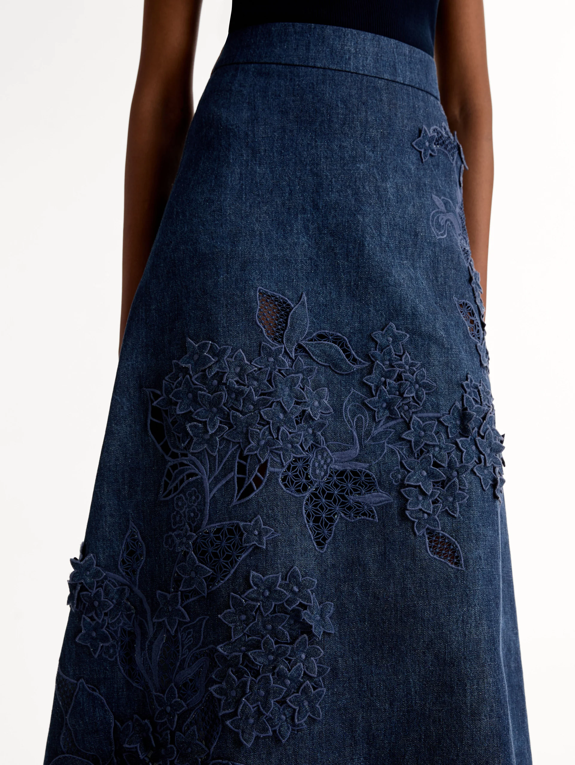 Porcelain Flower Cutout Denim Skirt - Image 6