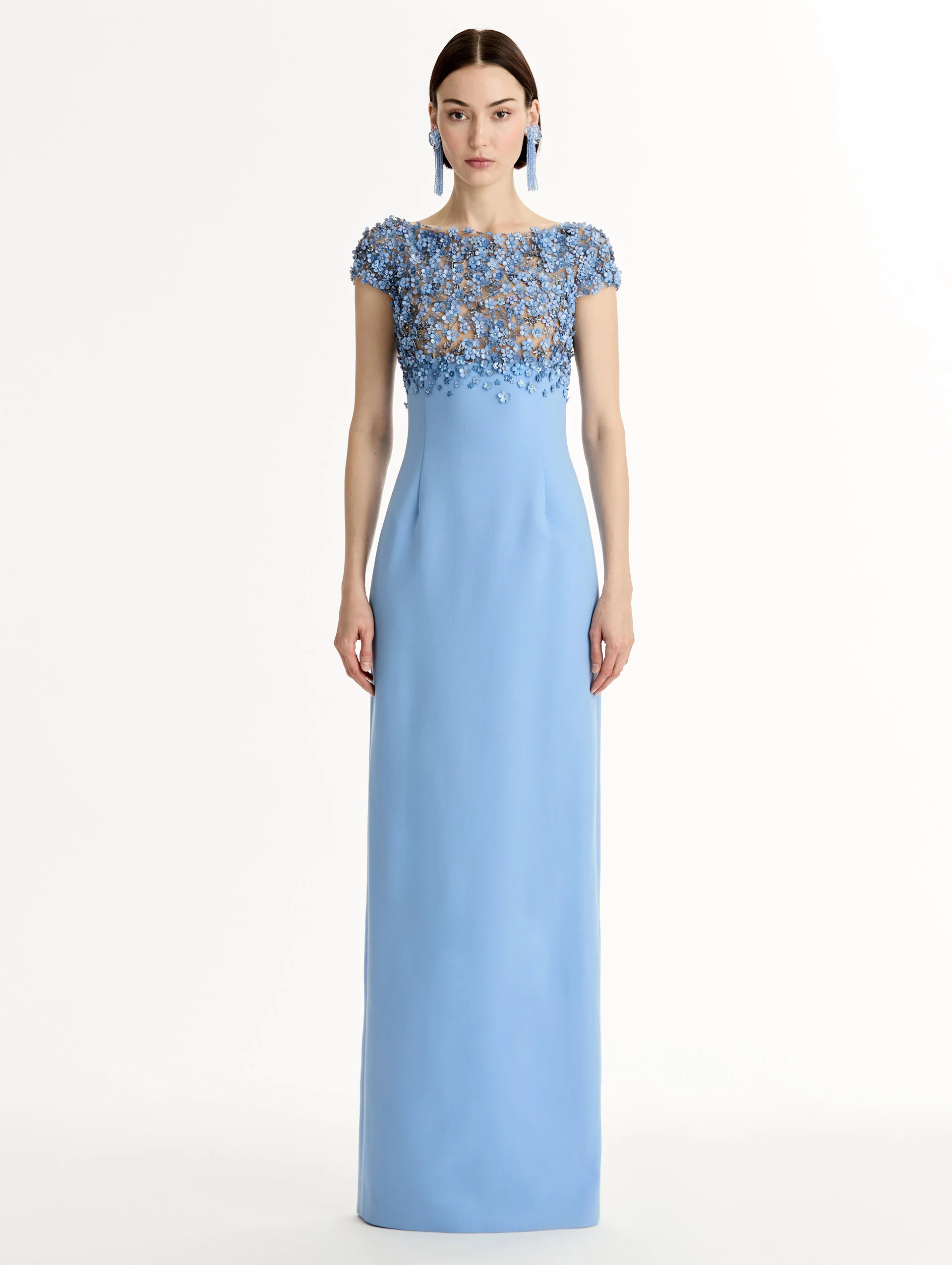 Porcelain Flower Embroidered Cap-Sleeve Gown - Image 2