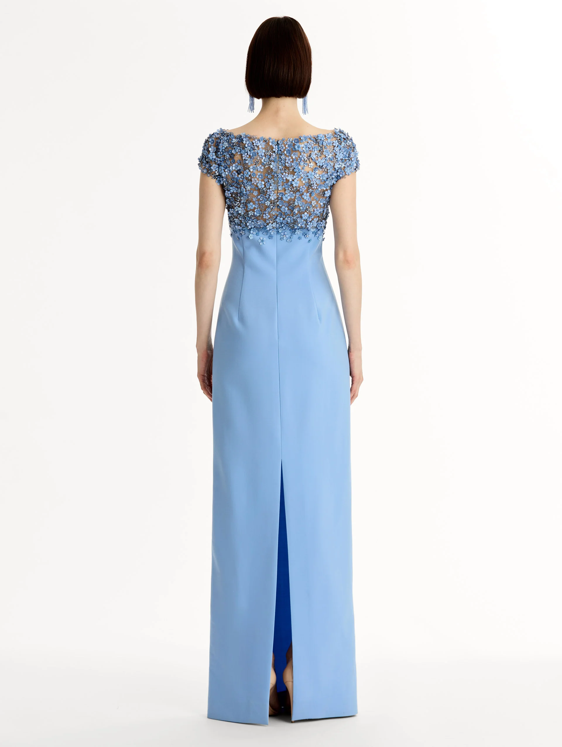 Porcelain Flower Embroidered Cap-Sleeve Gown - Image 3