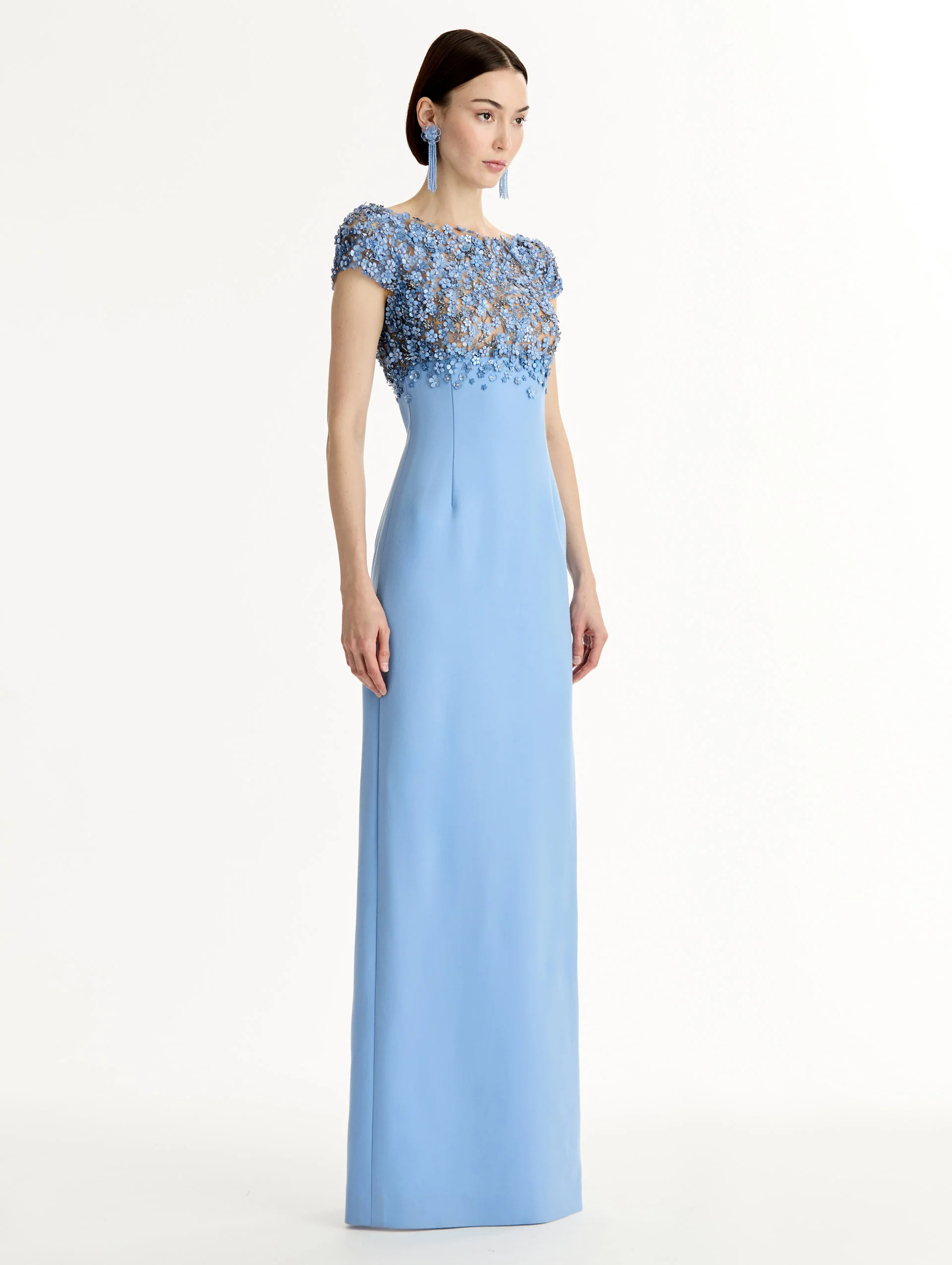 Porcelain Flower Embroidered Cap-Sleeve Gown - Image 4