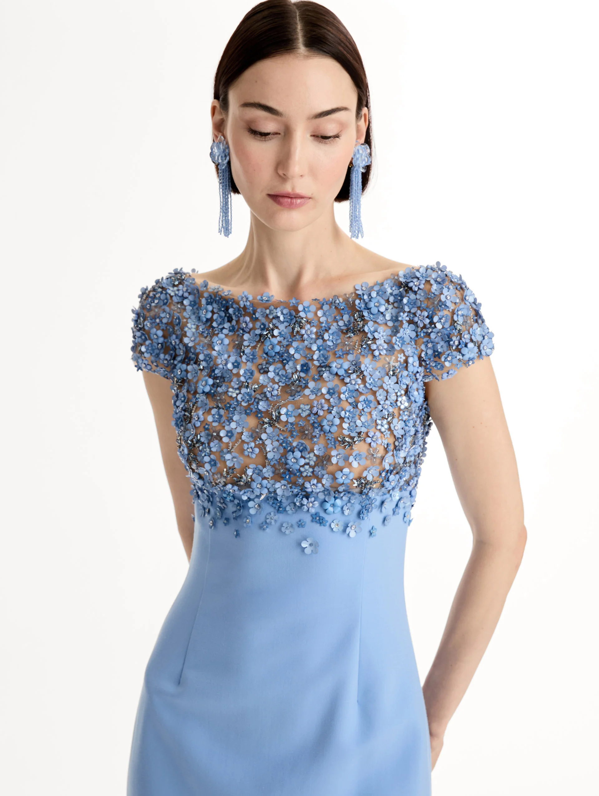 Porcelain Flower Embroidered Cap-Sleeve Gown - Image 5