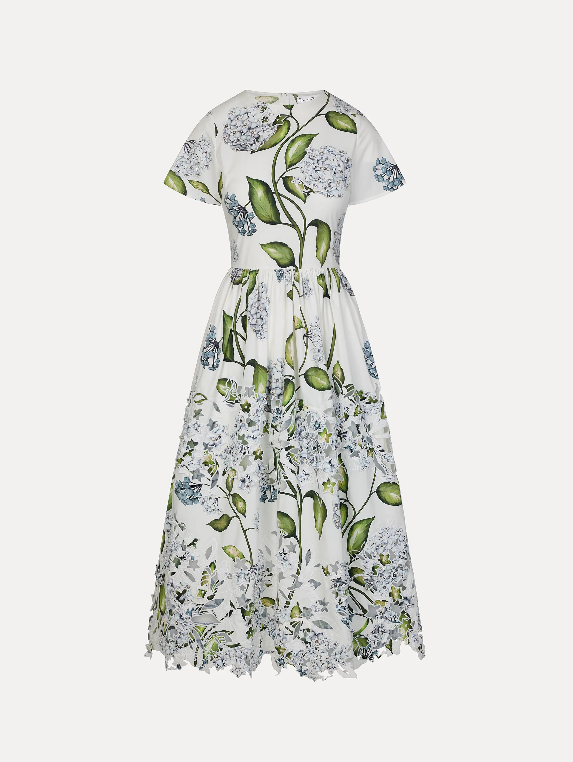 Porcelain Flower Embroidered Cotton Poplin Dress