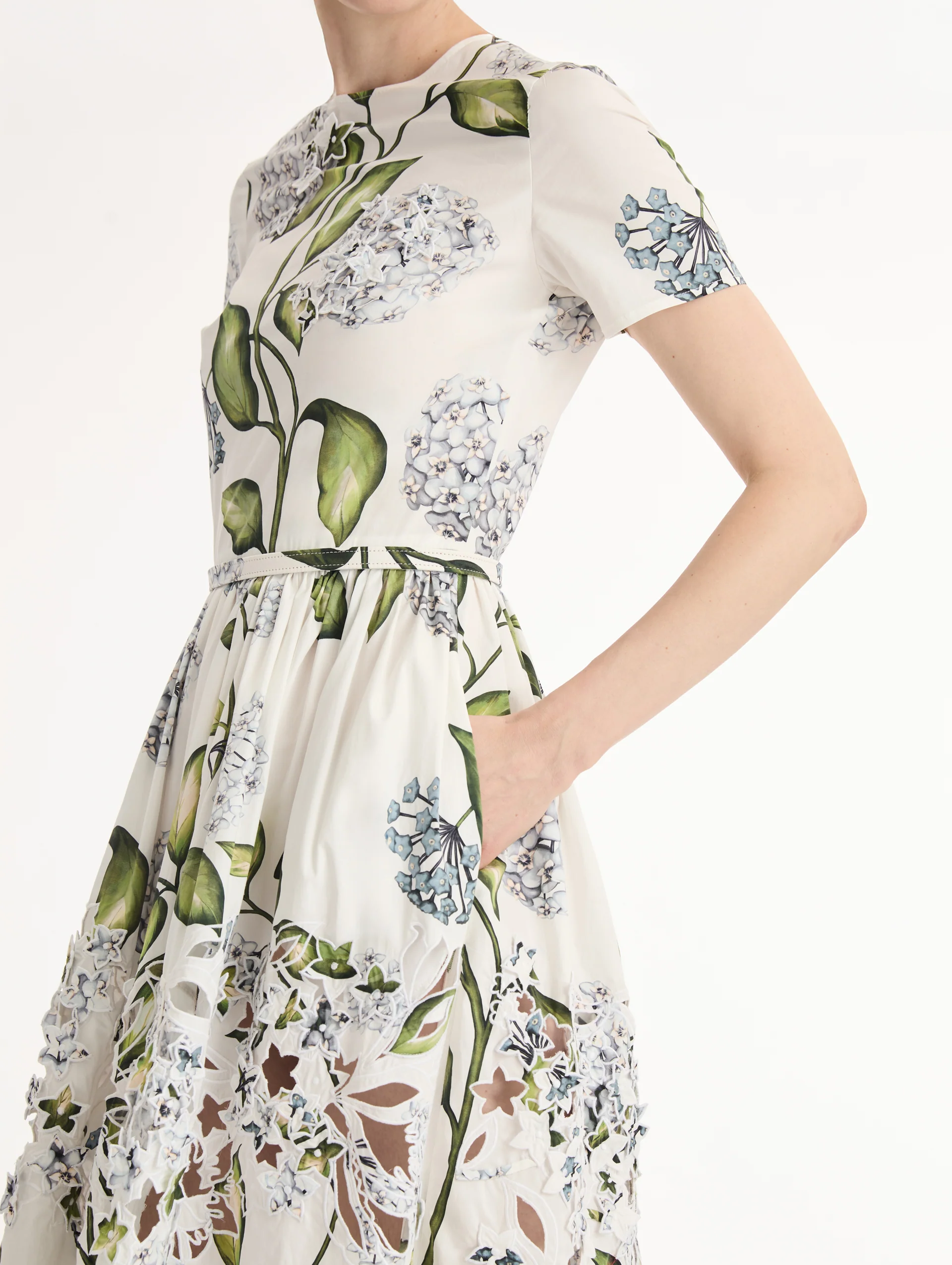Porcelain Flower Embroidered Cotton Poplin Dress - Image 3