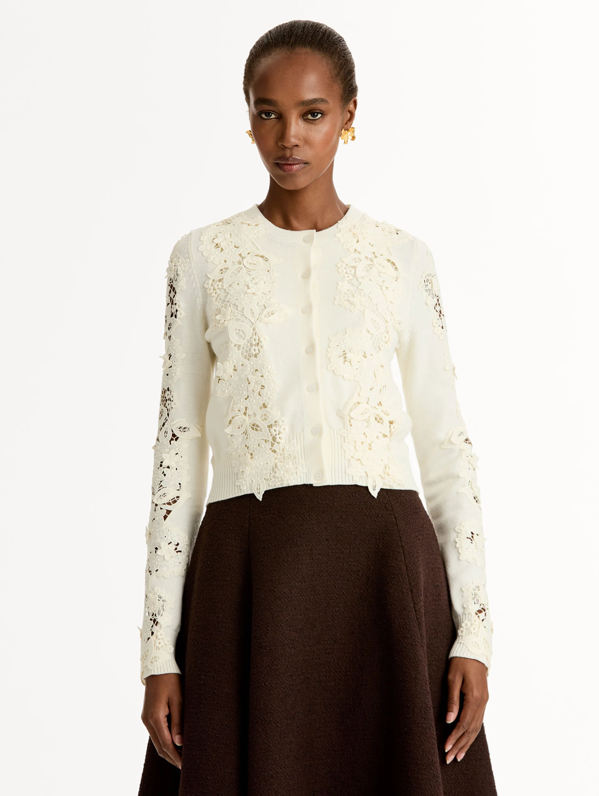 Porcelain Flower Guipure Insert Cardigan - Image 2