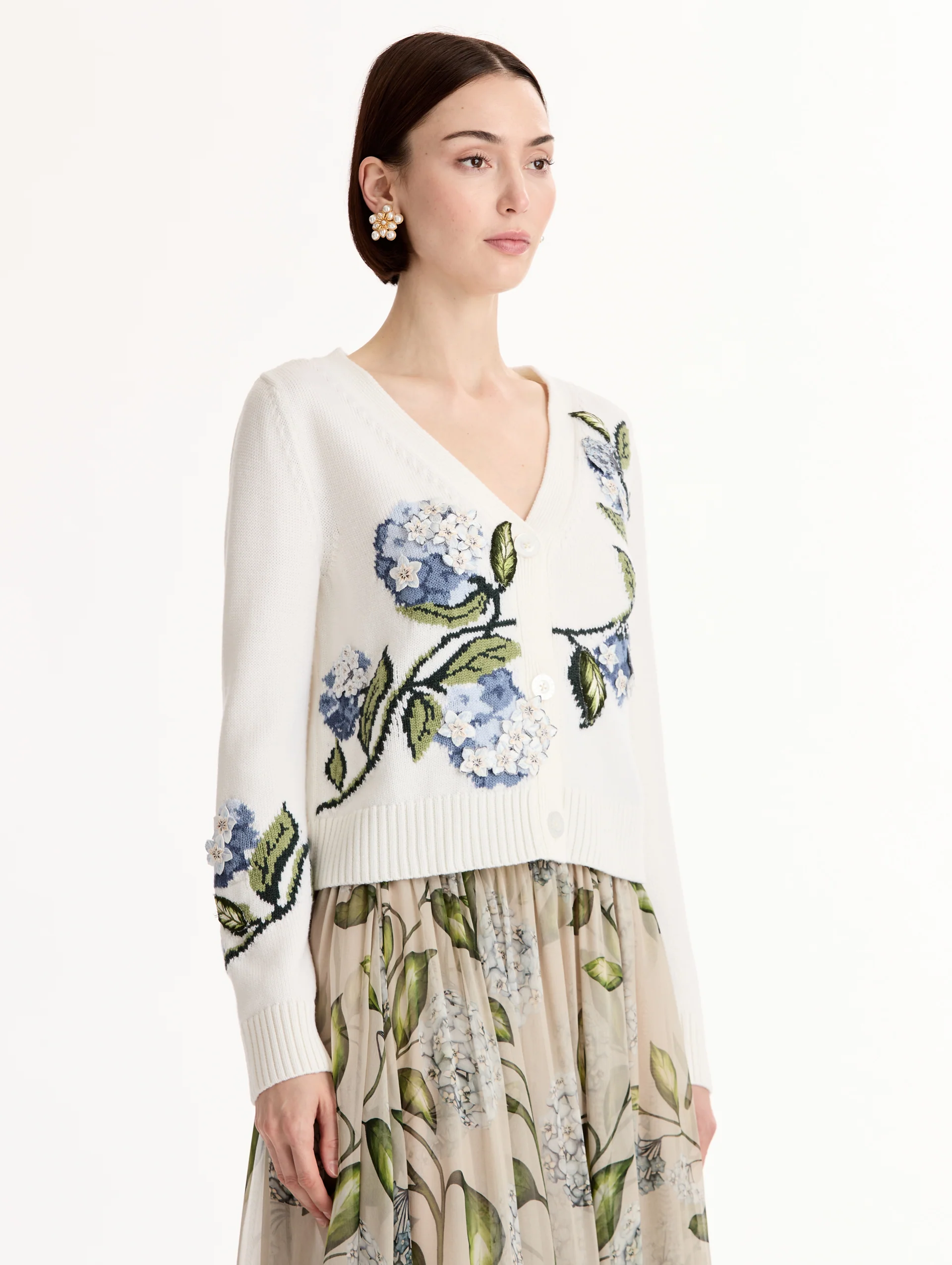 Porcelain Flower Jacquard Cardigan - Image 4