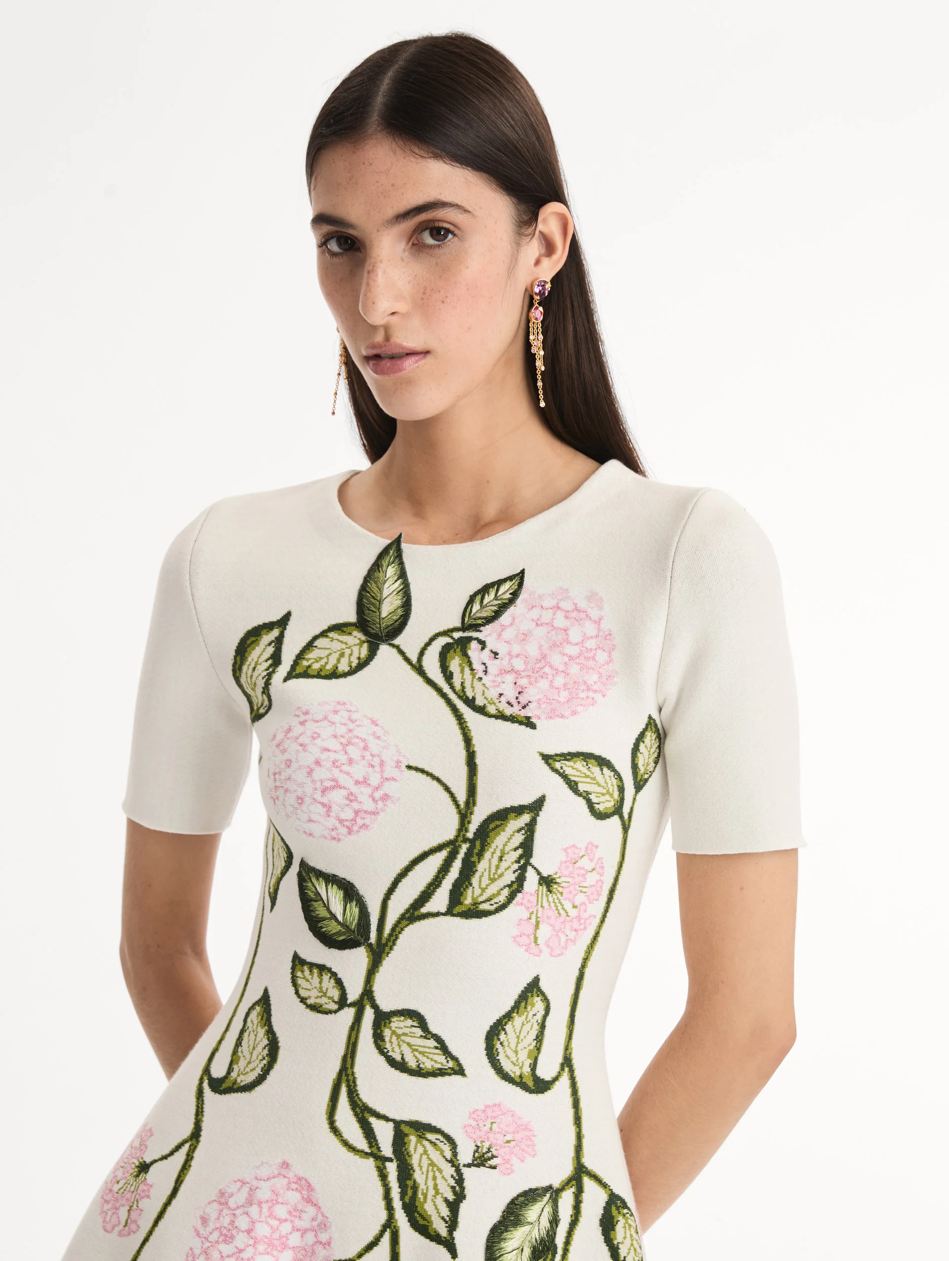 Porcelain Flower Jacquard Dress - Image 5