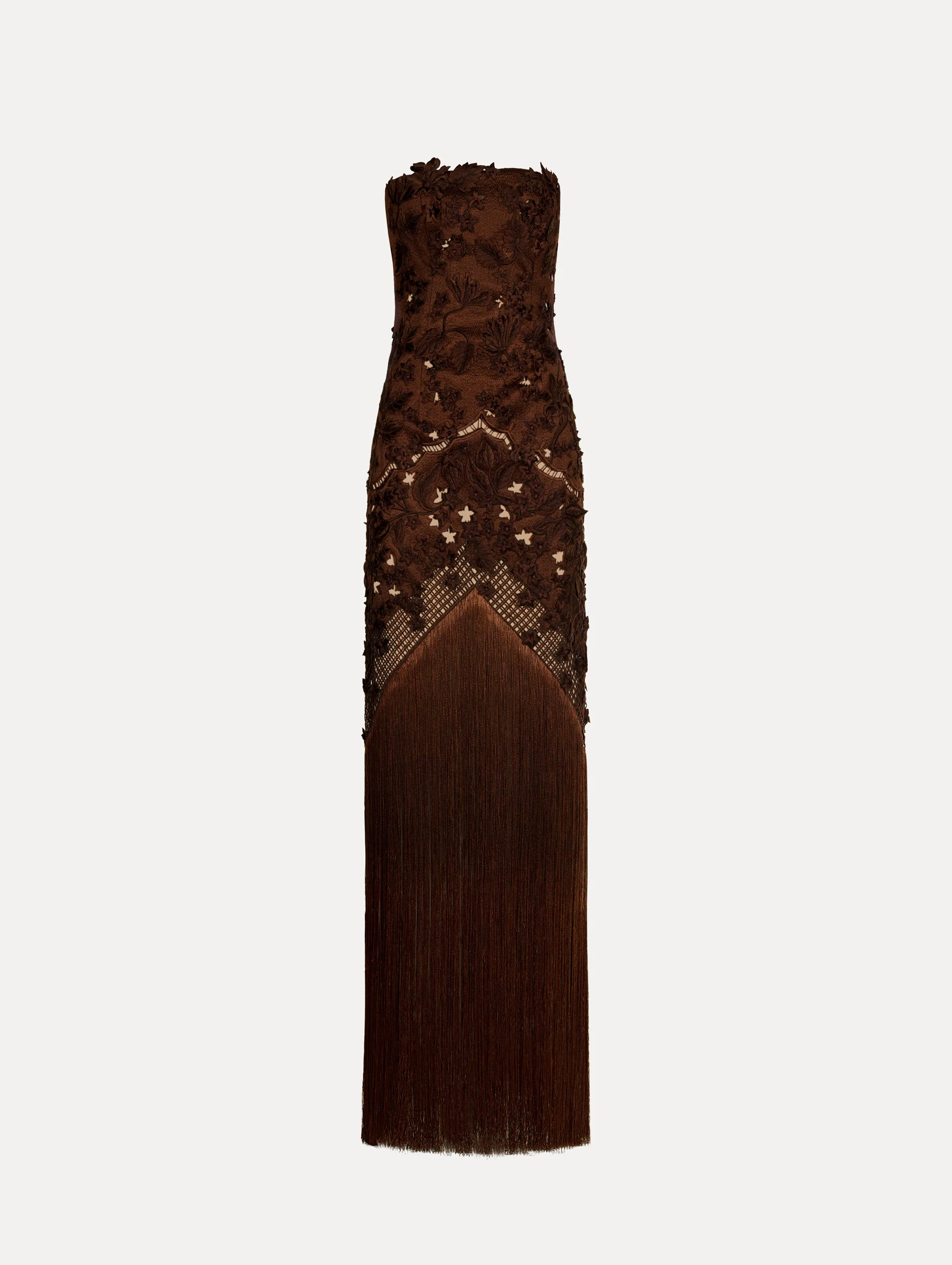 Porcelain Flower Lattice Fringe Gown
