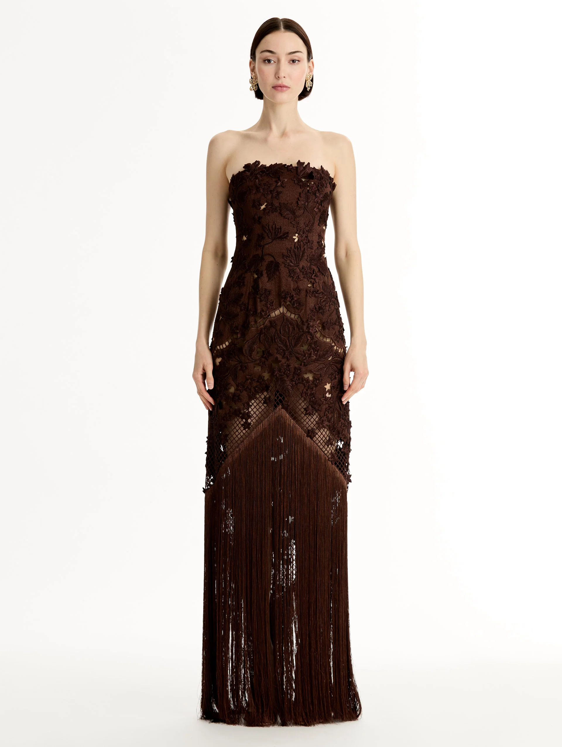 Porcelain Flower Lattice Fringe Gown - Image 2