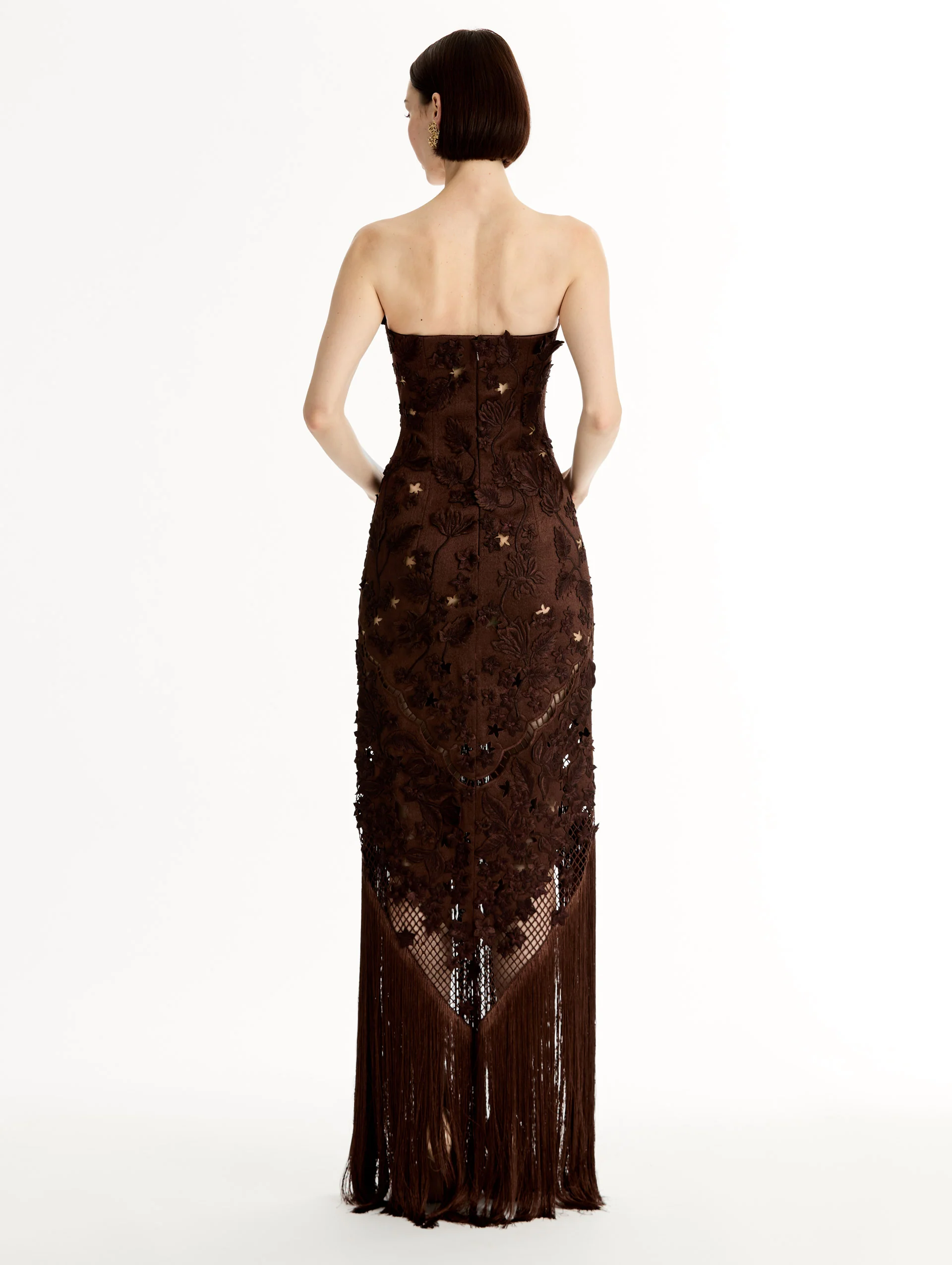 Porcelain Flower Lattice Fringe Gown - Image 3