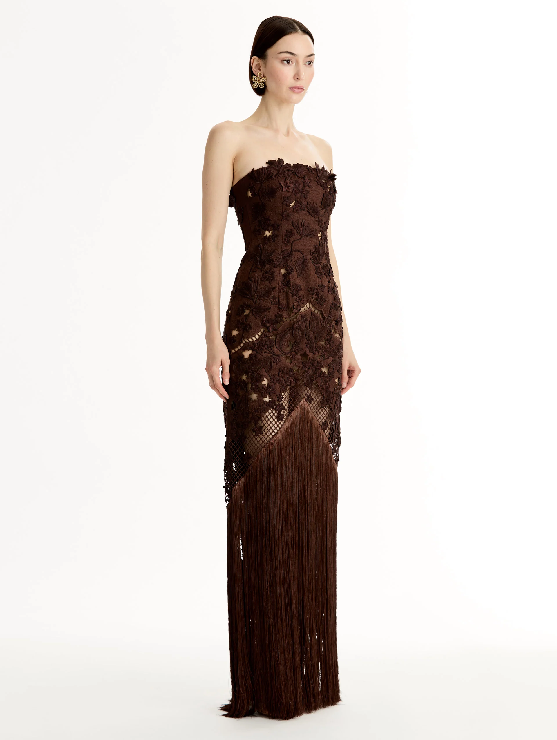 Porcelain Flower Lattice Fringe Gown - Image 4